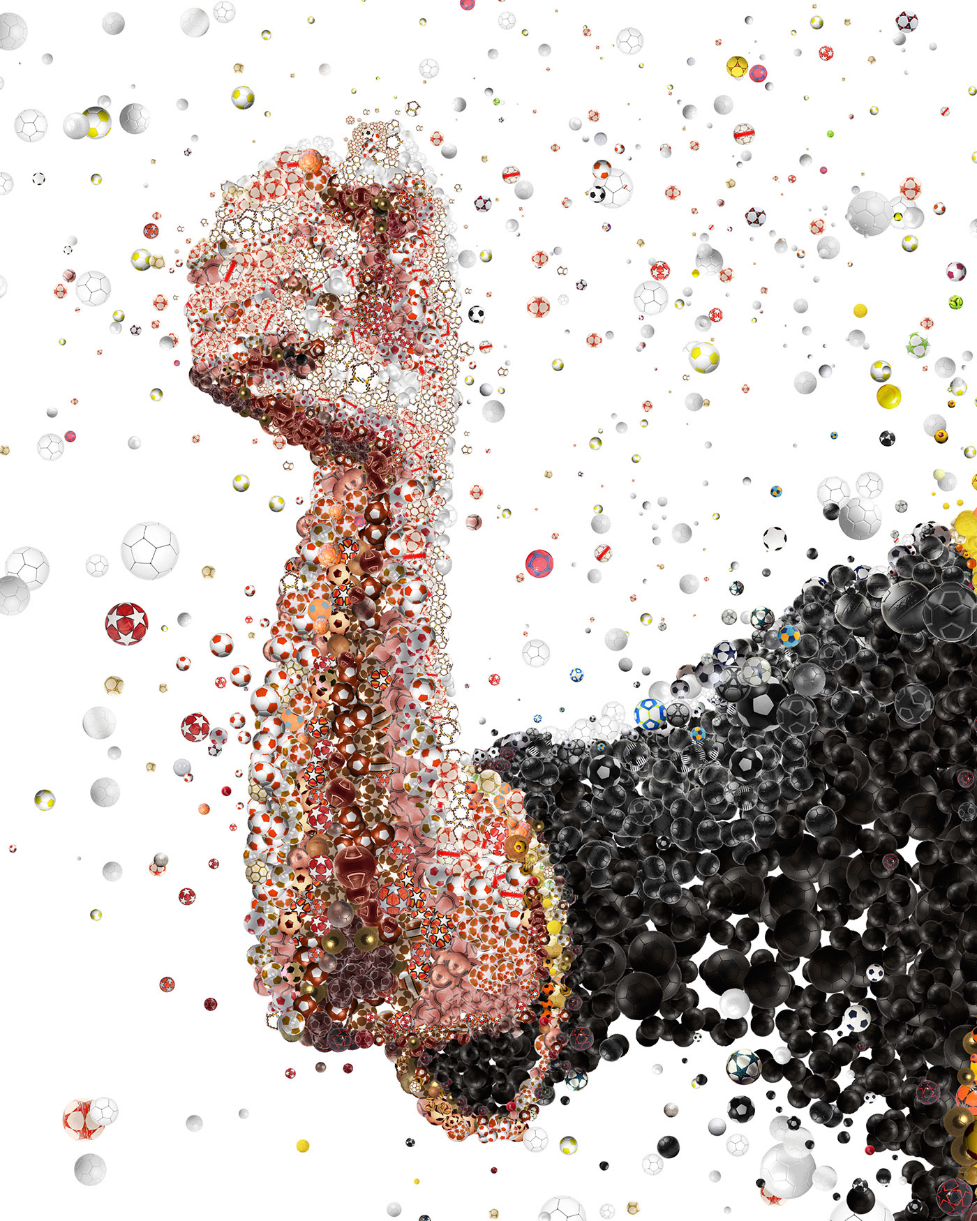 Hand of a football player in mosaic style digital sport illustration