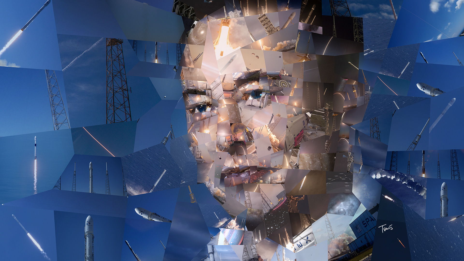 Elon Musk's dynamic portrait, digital mosaic