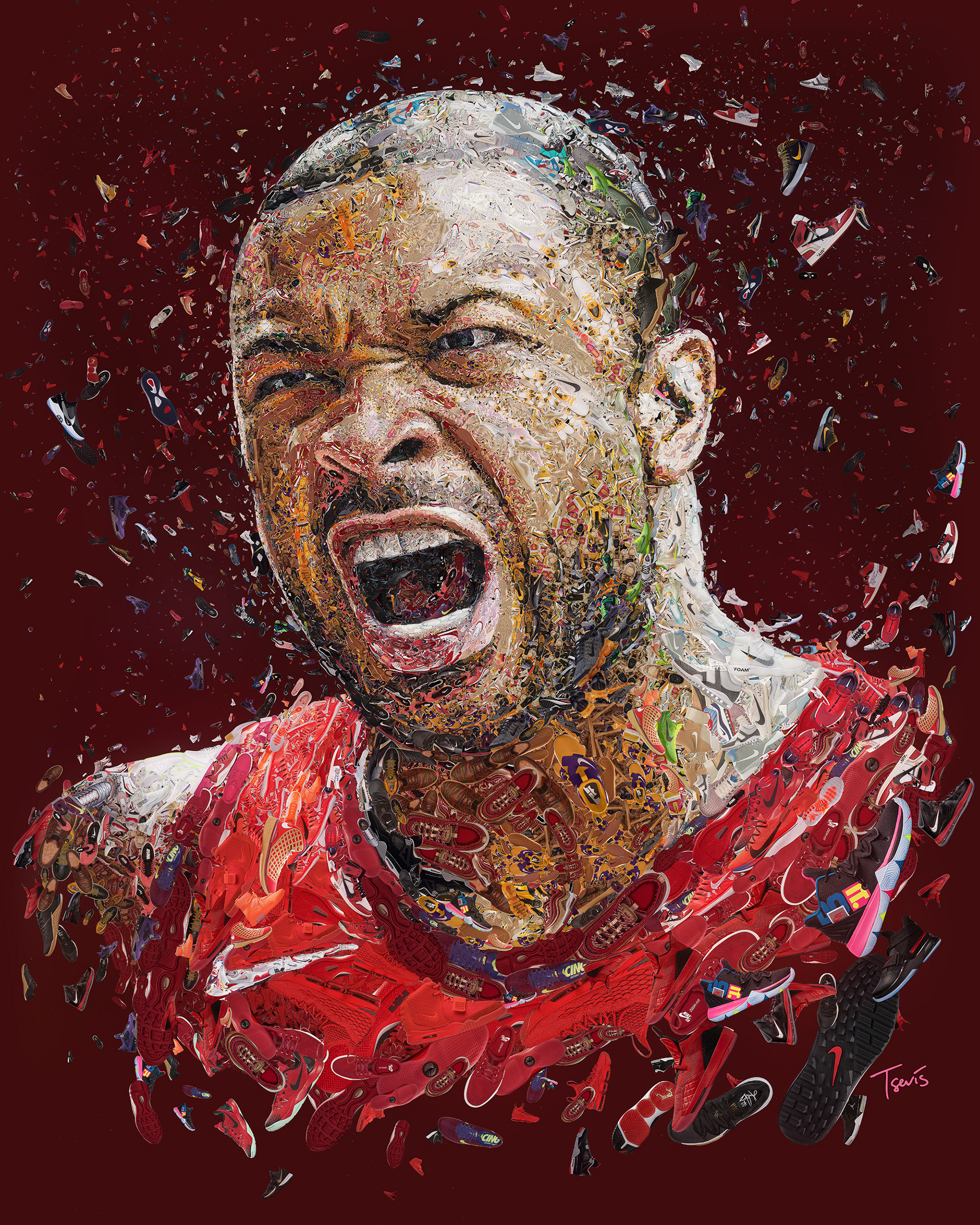 PJ Tucker made out of Nike sneakers, sport media illustration
