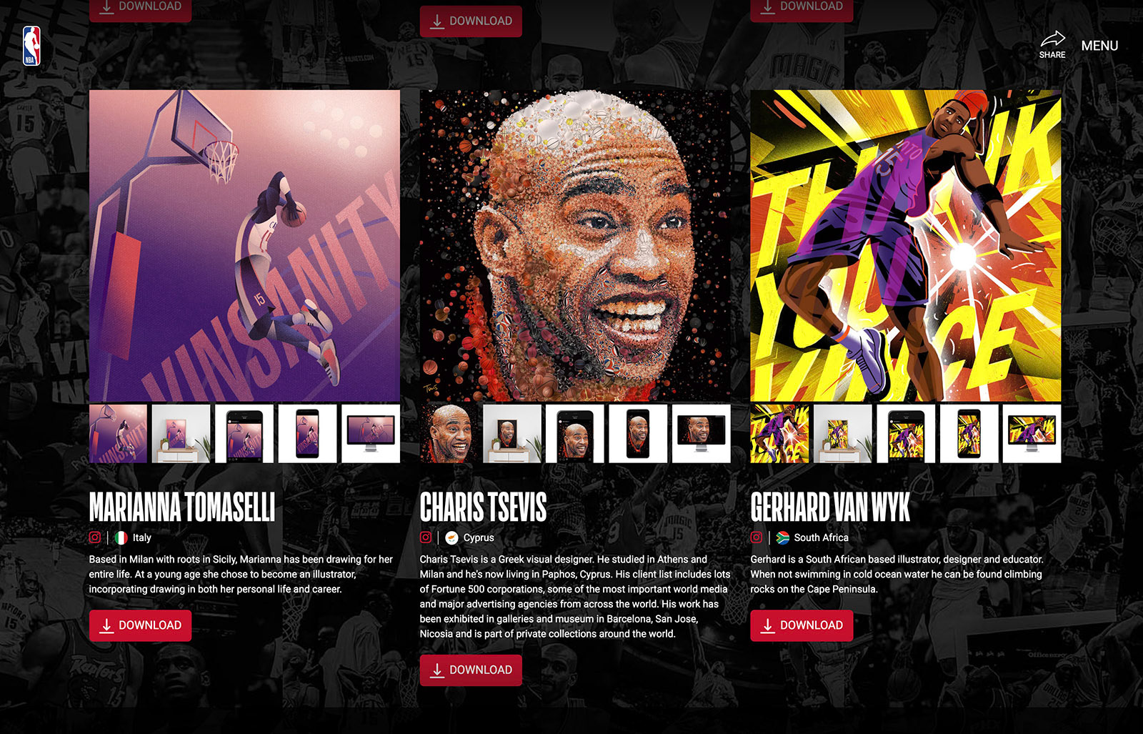 Vince Carter's portrait from millions of basketballs for the NBA, sport media art