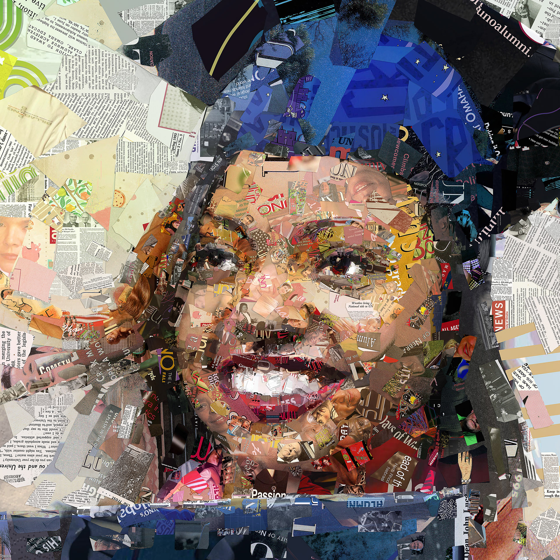 Anniversary cover art for university, digital mosaic art