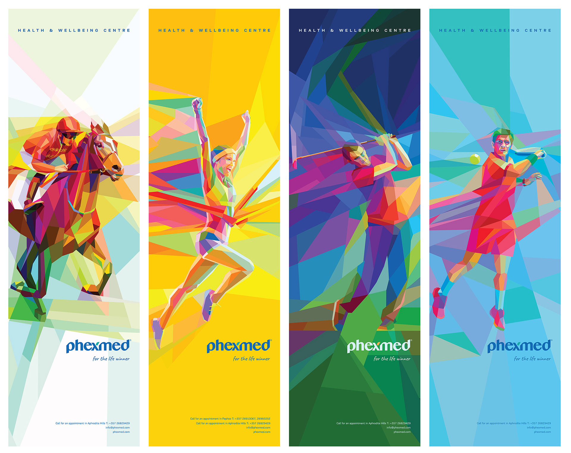 Big banners with dynamic brand illustration for physiotherapy center
