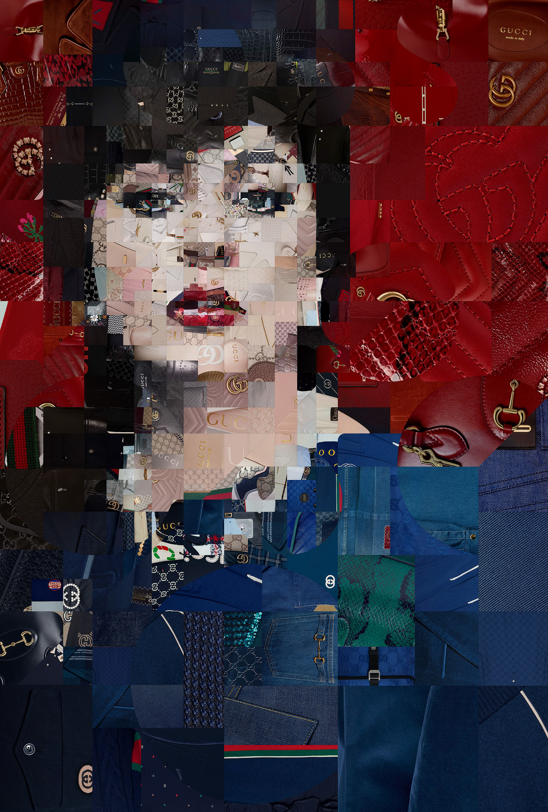 Lady Gaga's portrait as Patrizia Reggiani for the Hollywood collage from branded products