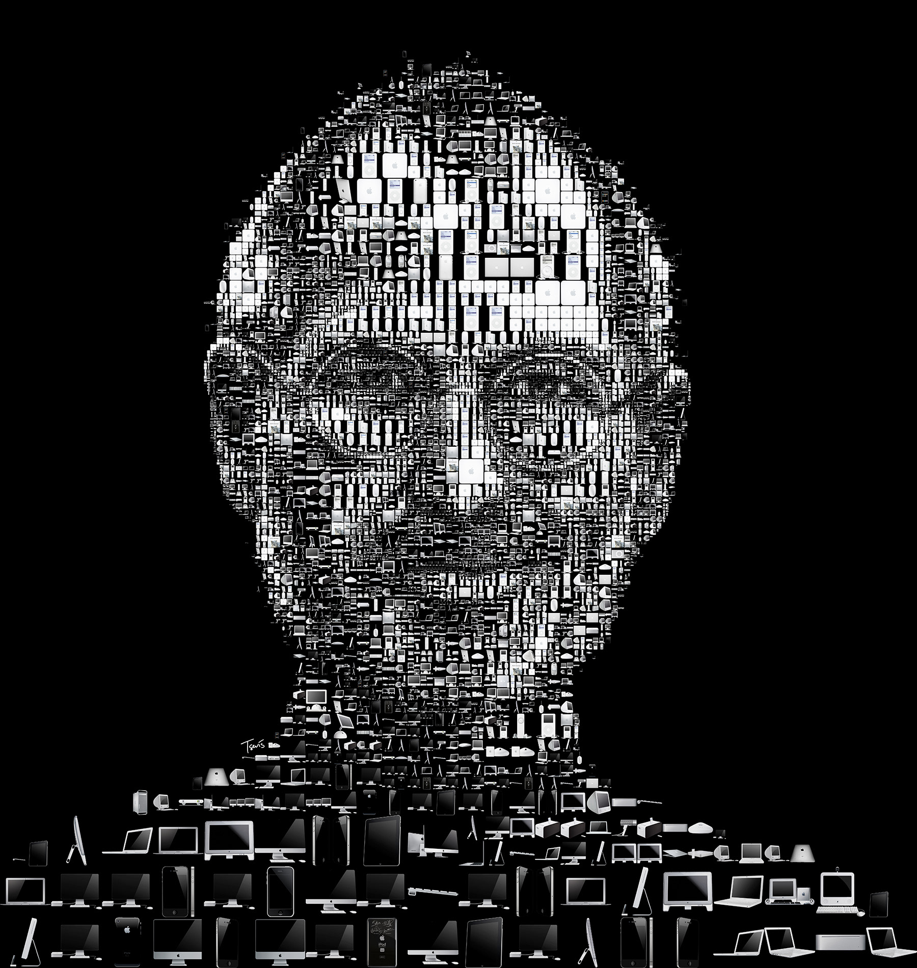 Big thinkers portraits in a mosaic style from objects, art for magazines