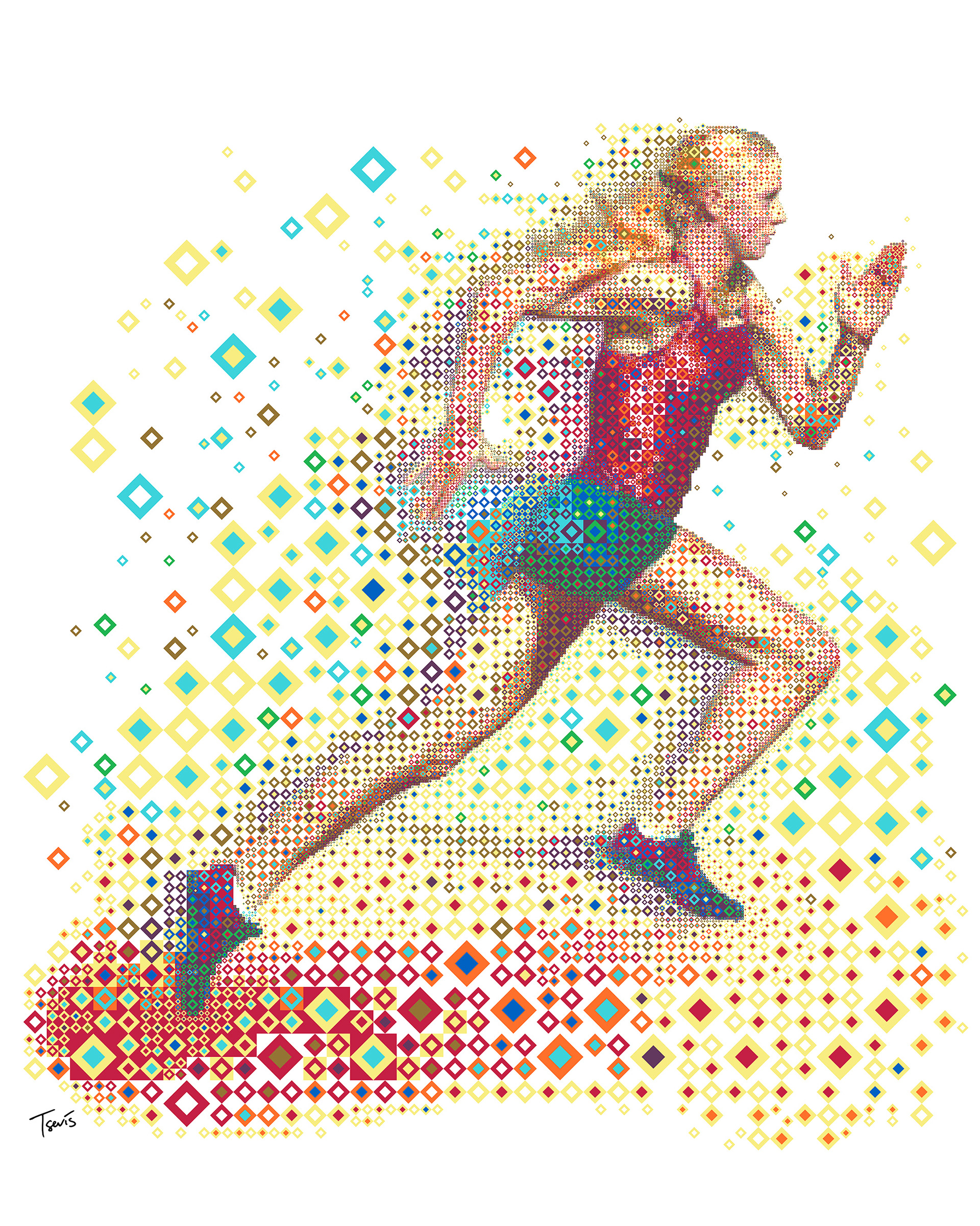Runner in colors, sport digital illustration