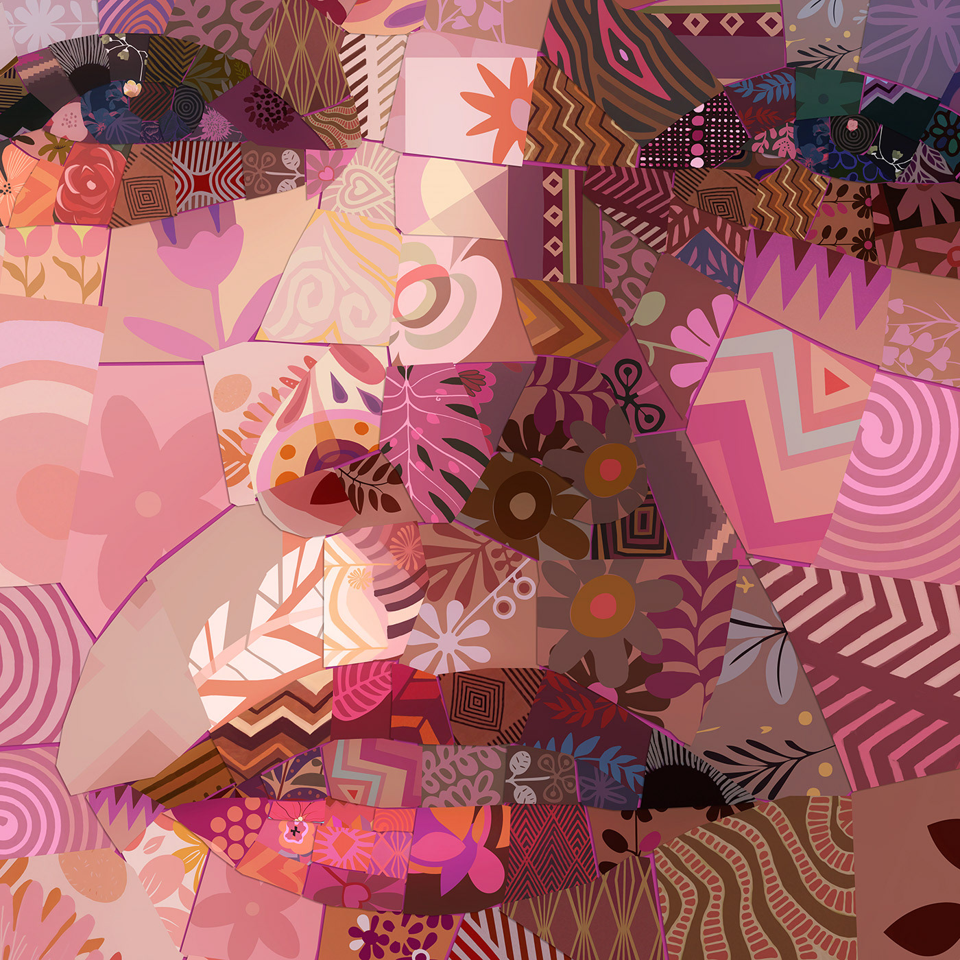 Mosaic art using color to reveal human identity and emotion, collage illustration