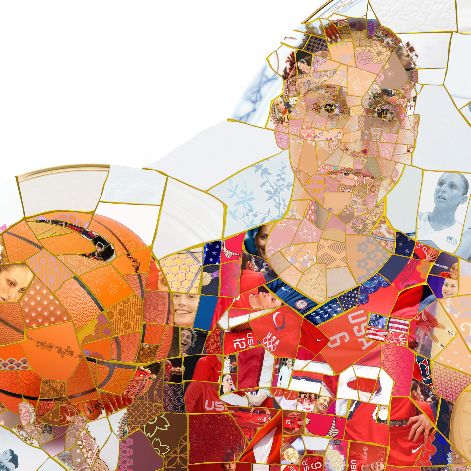 Basketball in a digital kintsugi style, Sport industry art digital illustration