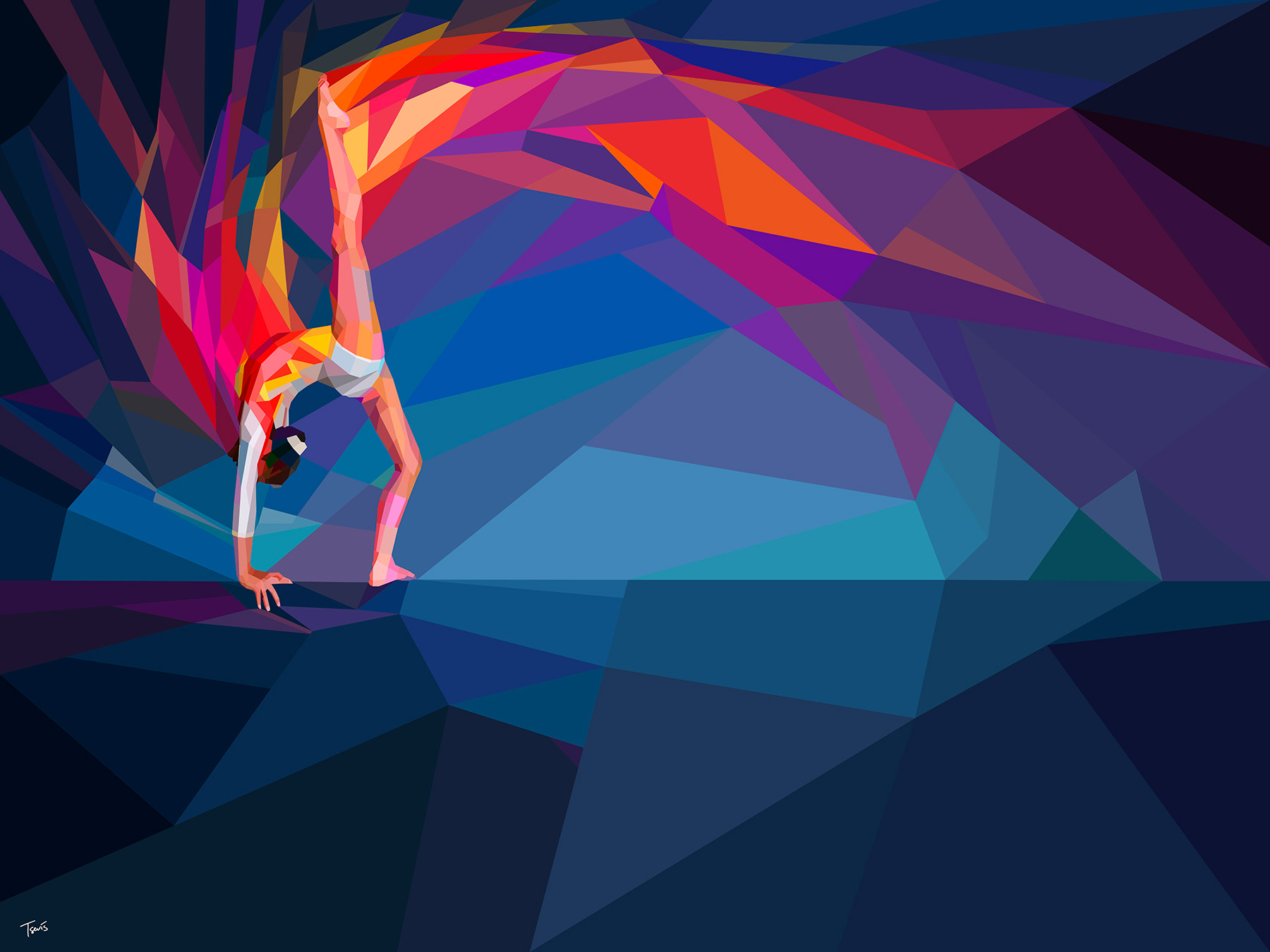 Gymnastic sport inspired artwork, colorful vector illustration