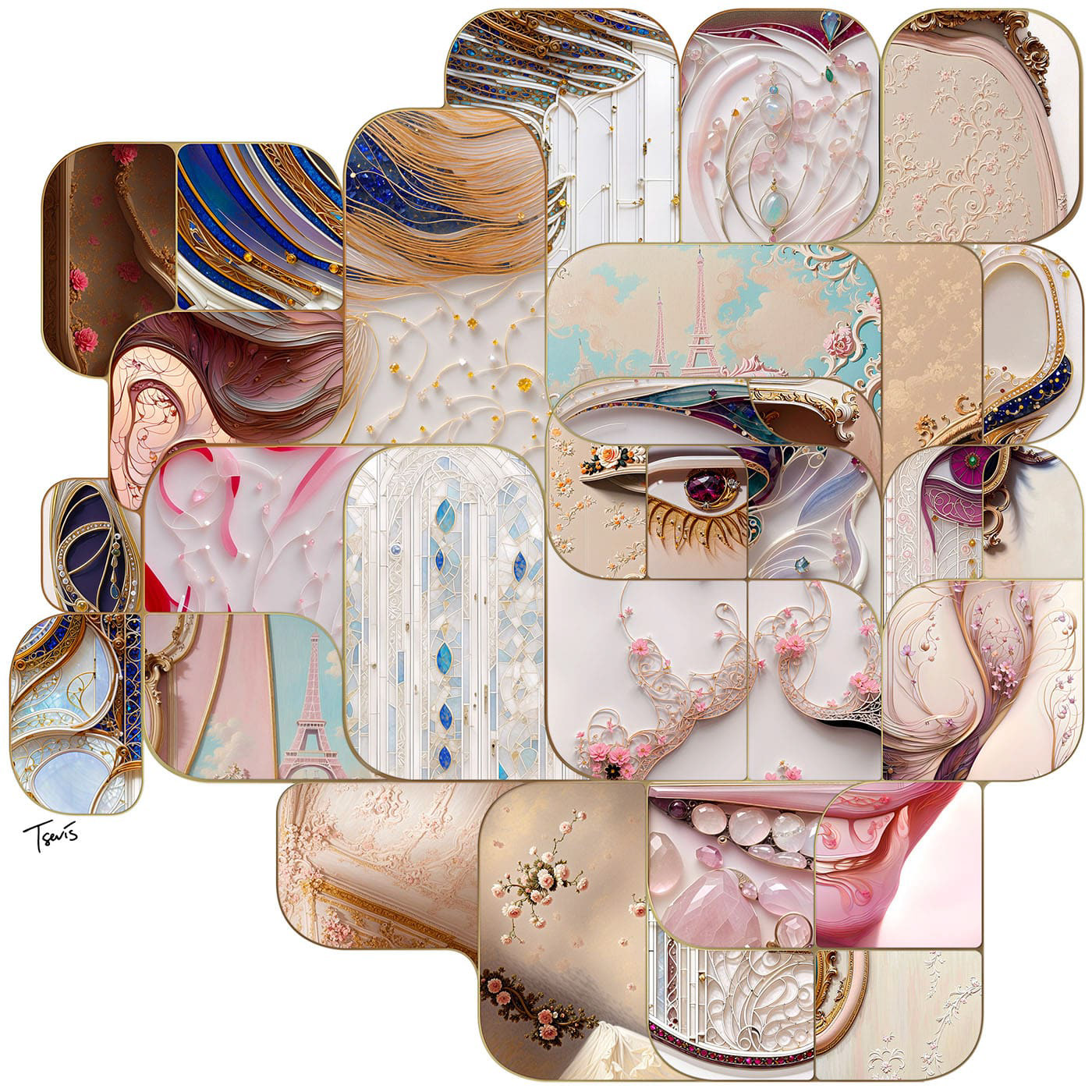 Mosaic portrait of Oriane Bertone soaring to Paris 2024