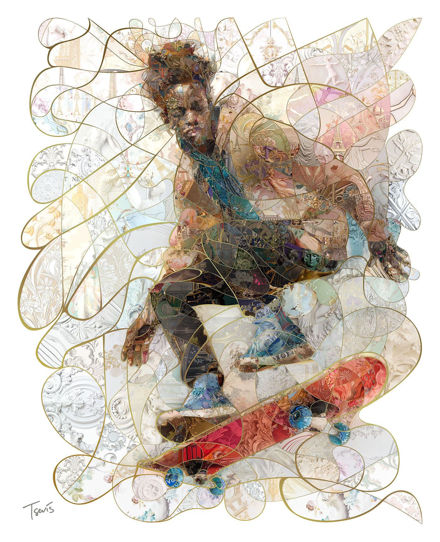 A photomosaic artwork by Charis Tsevis, showcasing a skateboard composed of detailed tiles that form a complex and artistic composition. This unique digital mosaic reflects a deep academic study of visual elements, resulting in a very detailed and captivating piece.