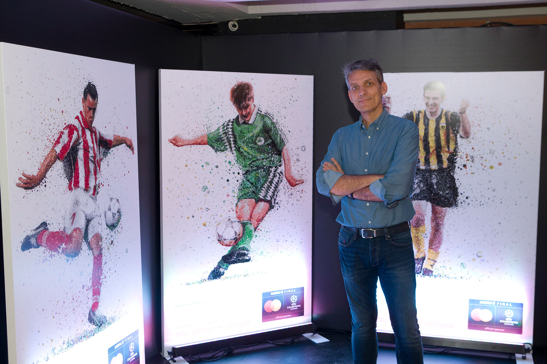Mural football mosaic creations with the artist, sports art illustrations