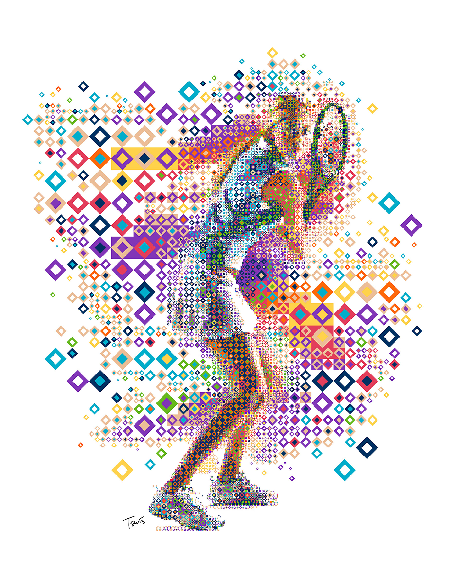 Woman Tennis player digital mosaic, sport illustration