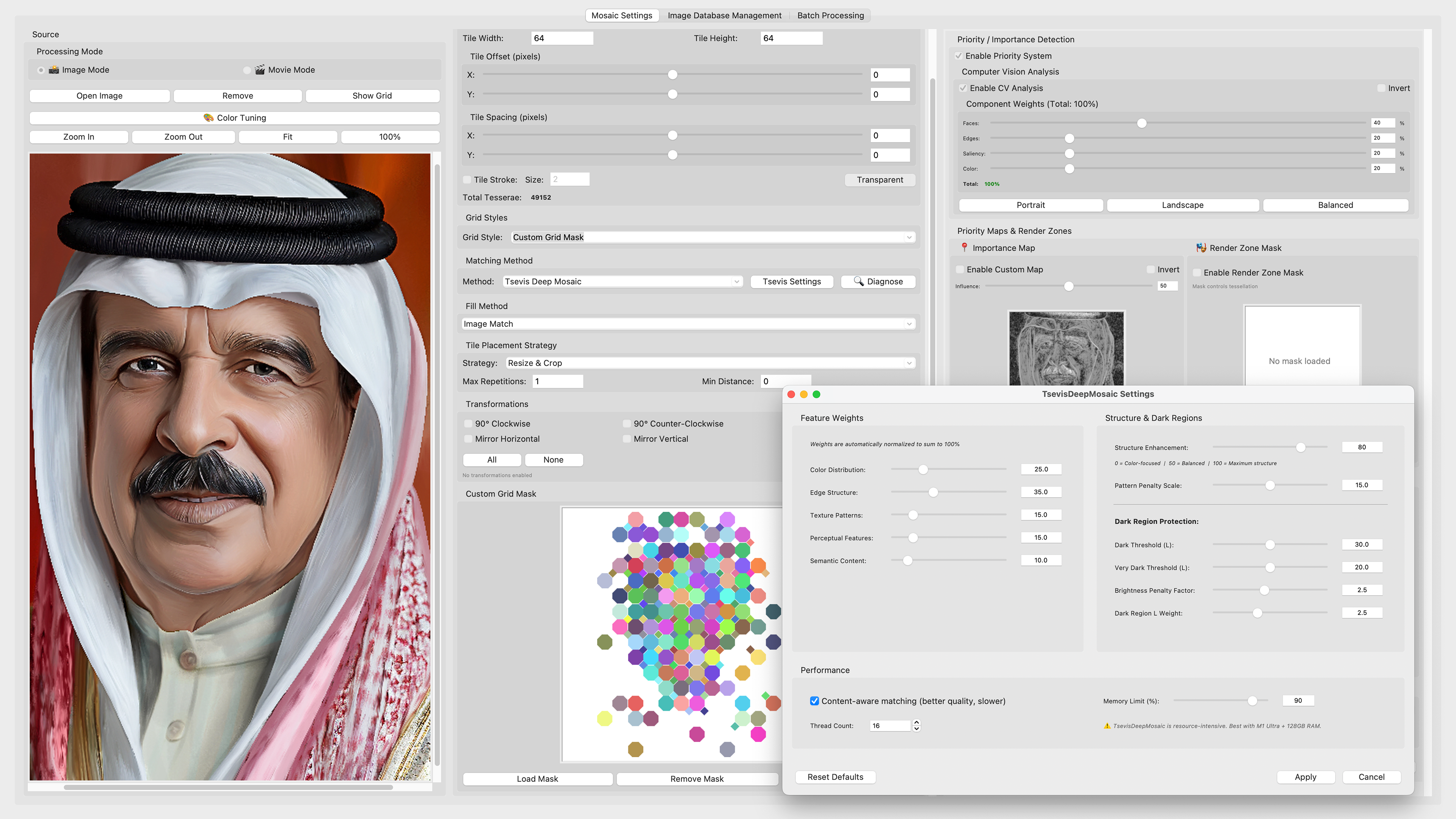 Behind the scenes of a royal mosaic portrait: artist’s custom software, Mozaix, uses computer vision to algorithmically place tiles for precision.