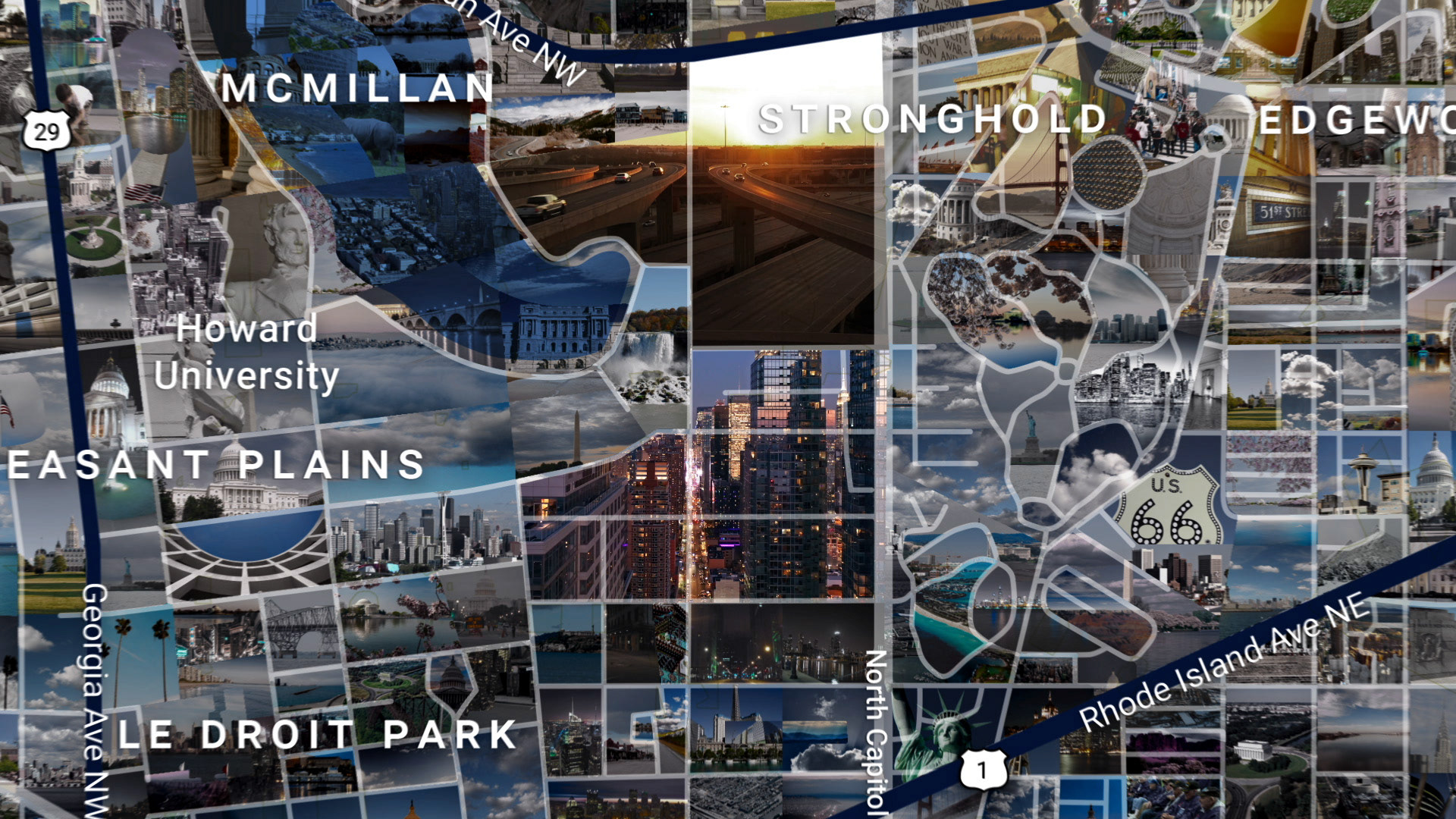 Digital illustration in map mosaic style, motion mosaic illustration