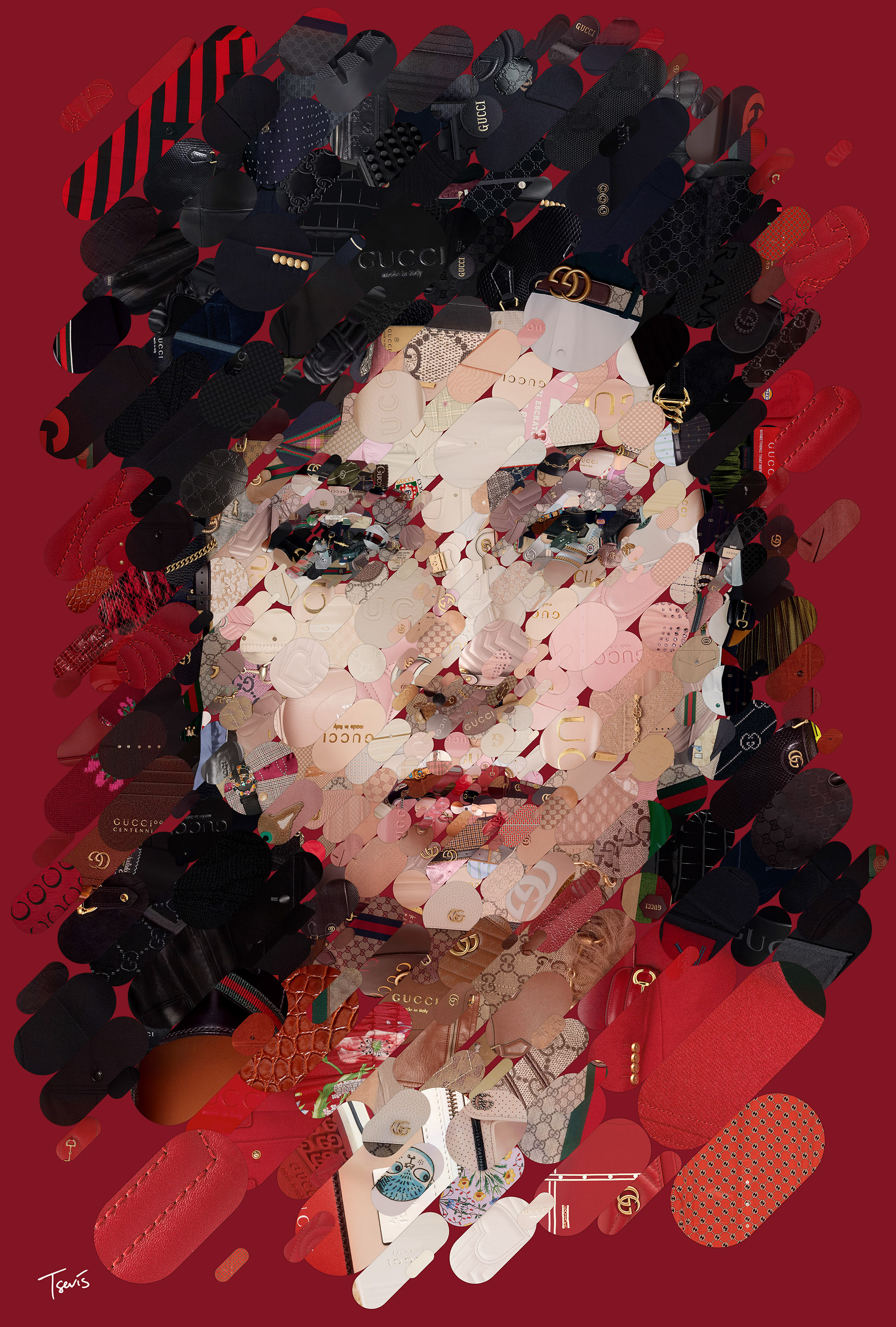 Lady Gaga portrait for a Gucci movie in a contemporary digital mosaic