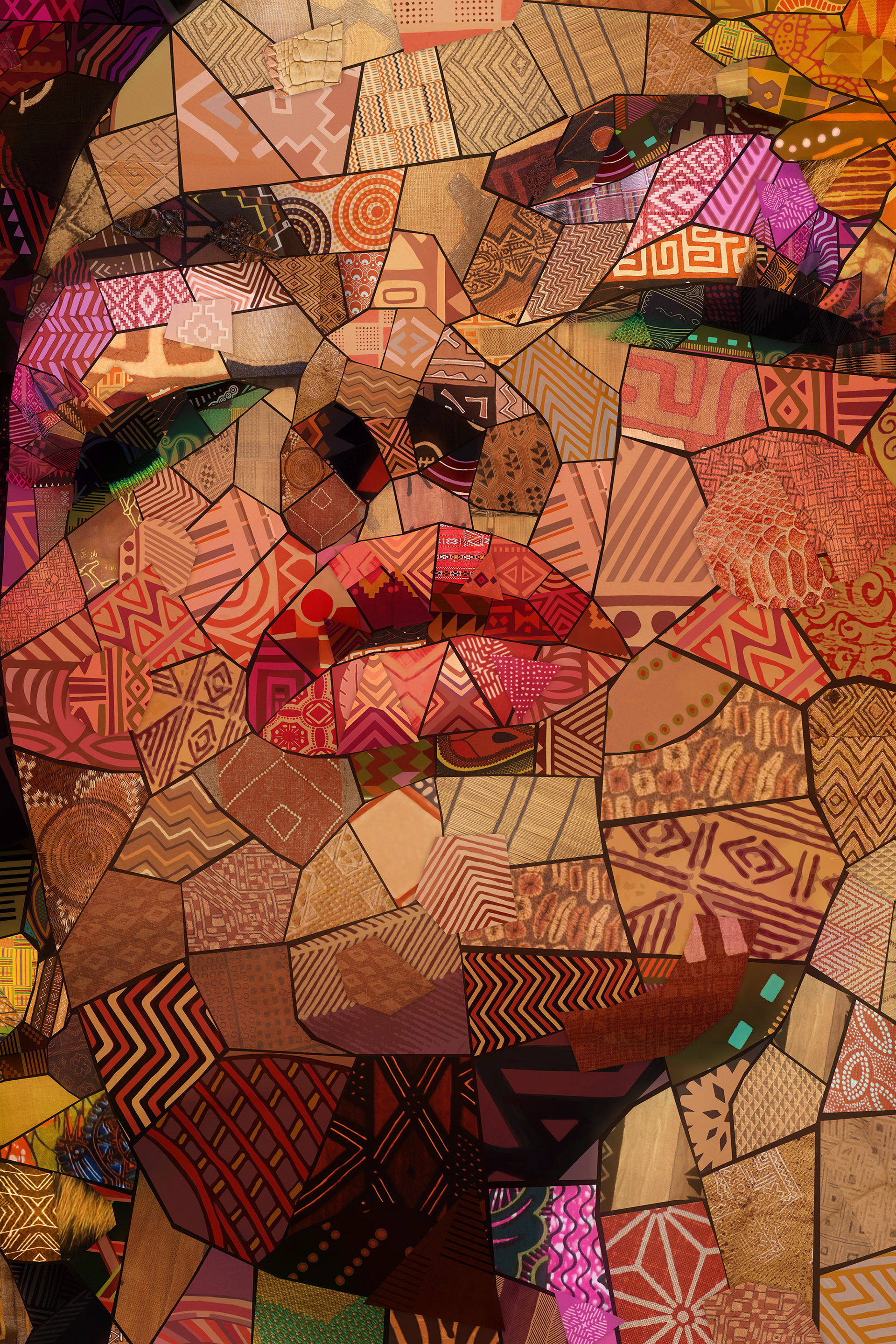 Woman face portrait, digital mosaic printed on canvas