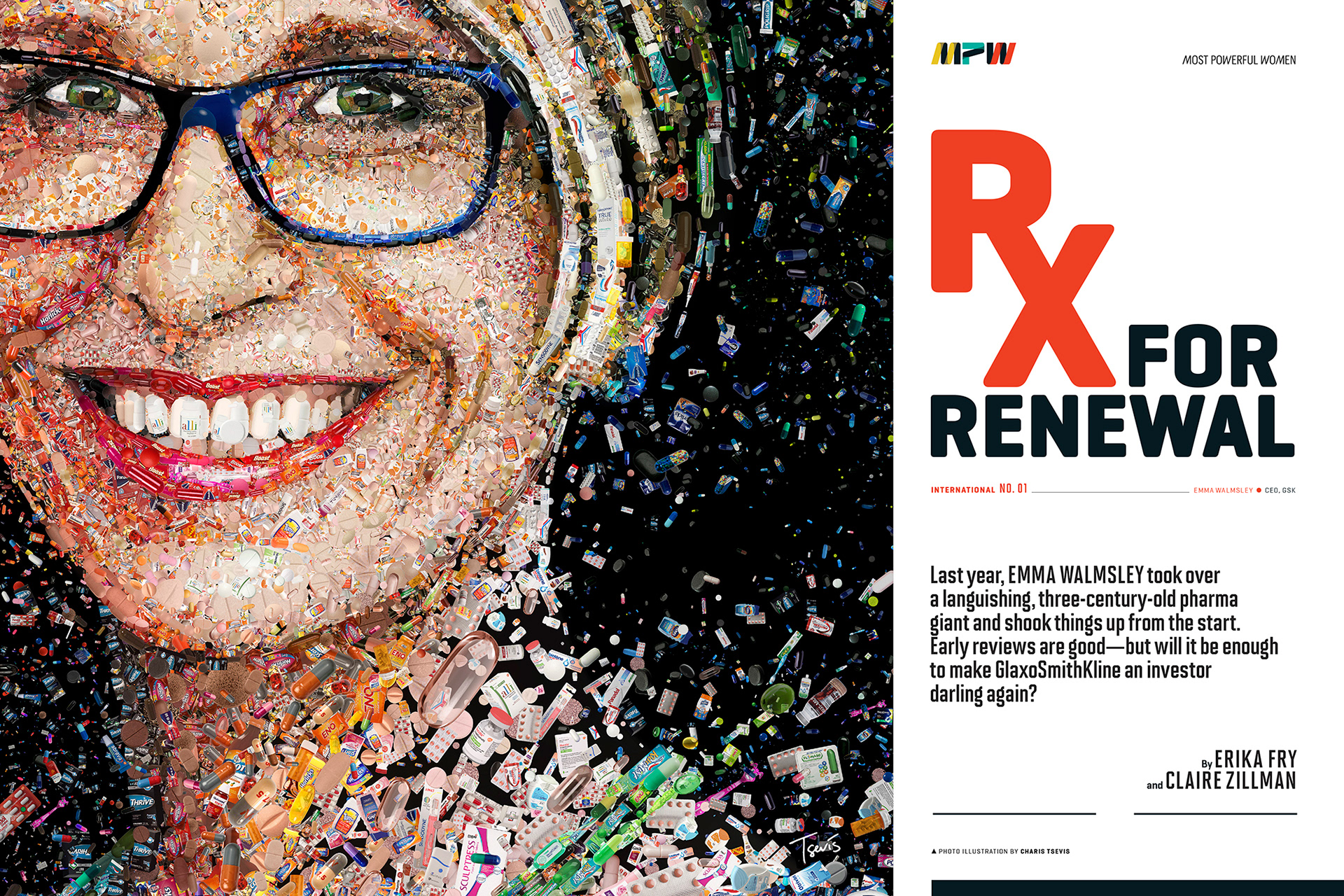 Emma Walmsley portrait illustration for Fortune magazine