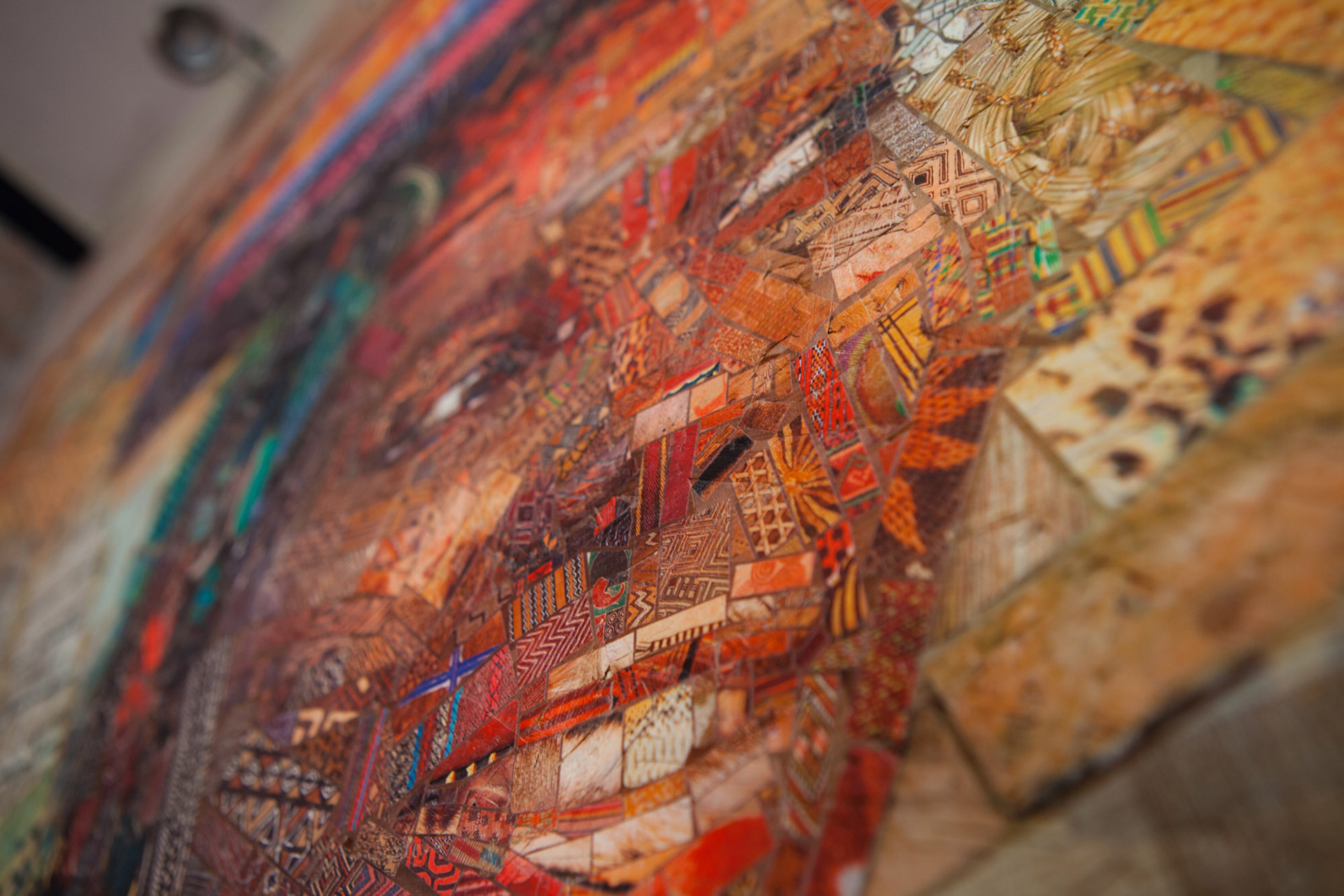 African painting in a collage style with patterns, mosaic artwork commission