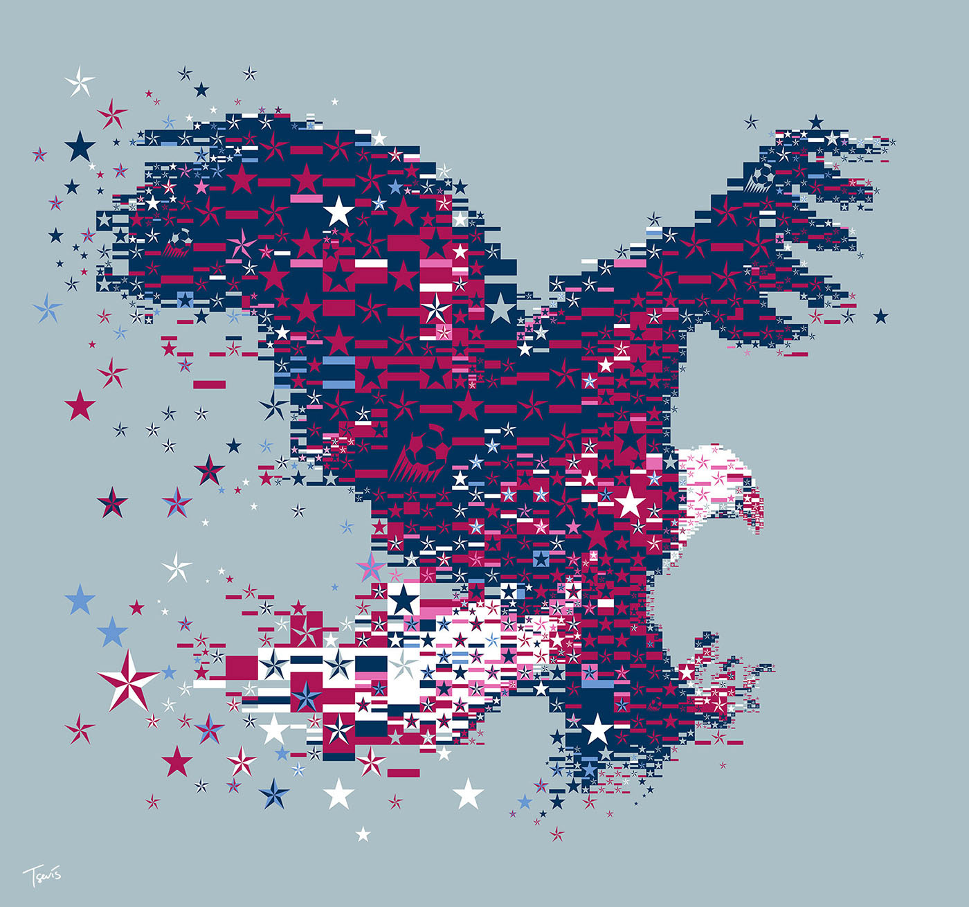 A vibrant mosaic illustration of an eagle, symbolizing strength and national pride, designed for Nike Team USA 2011.