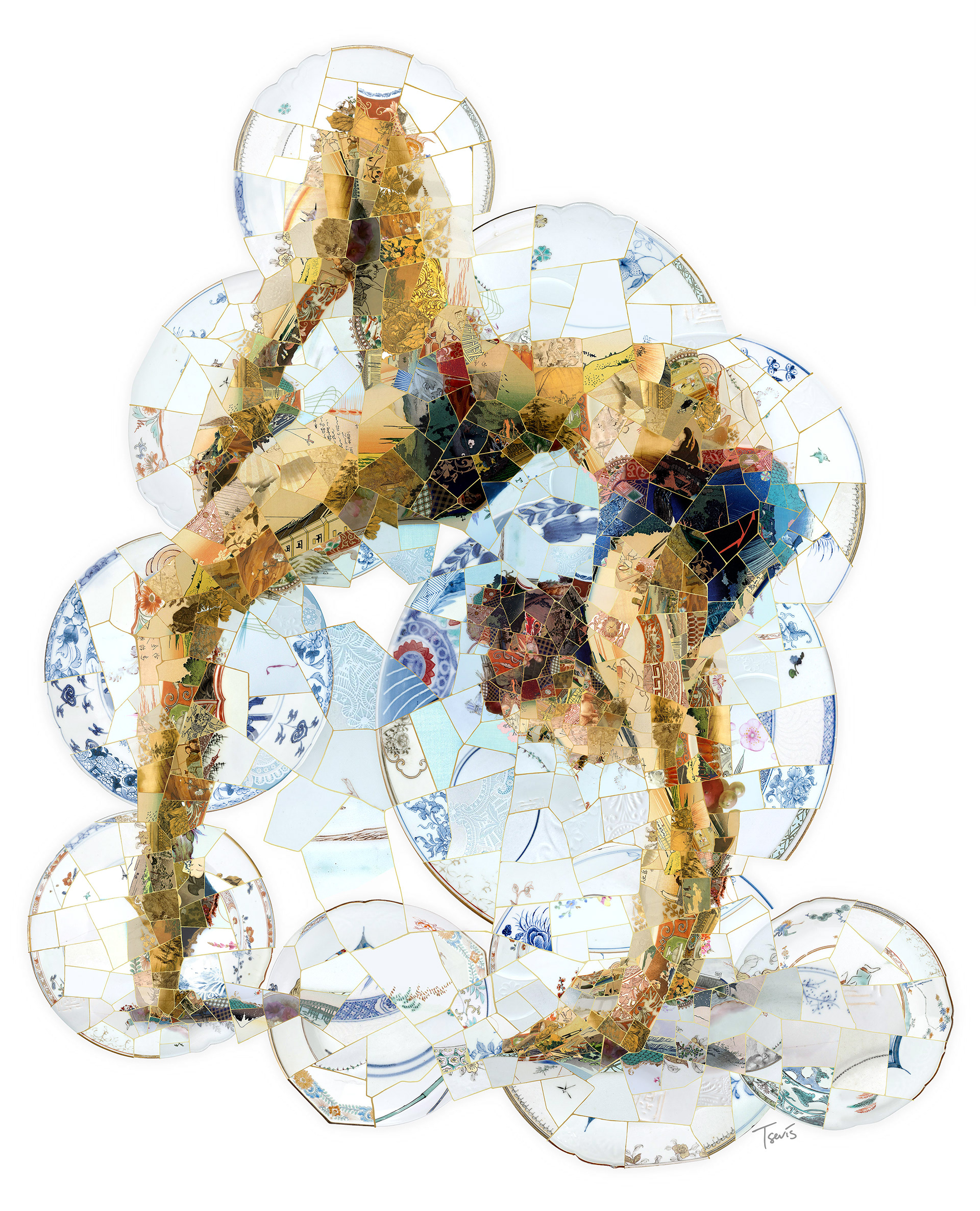 gymnastics in a digital kintsugi style, Sport industry art digital illustration