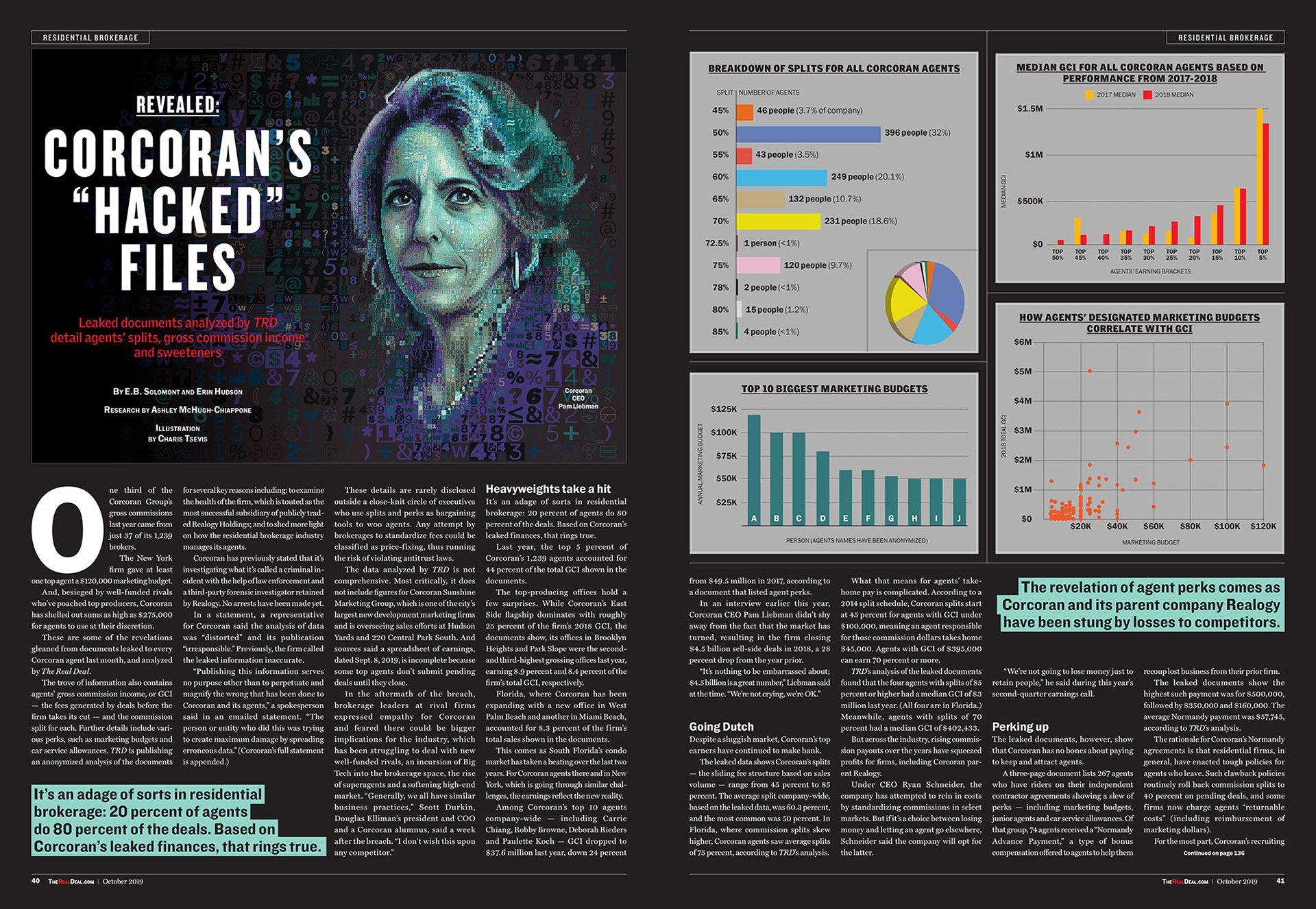 Pam Liebman portrait made out of data, editorial graphics