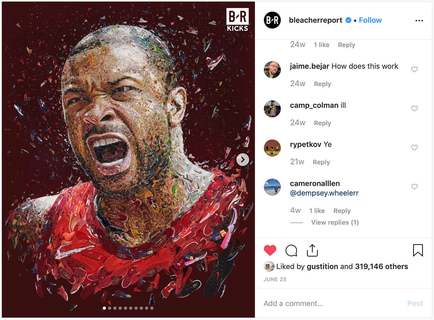 A vibrant mosaic portrait of J. Tucker, created using images of his favorite Nike sneakers.