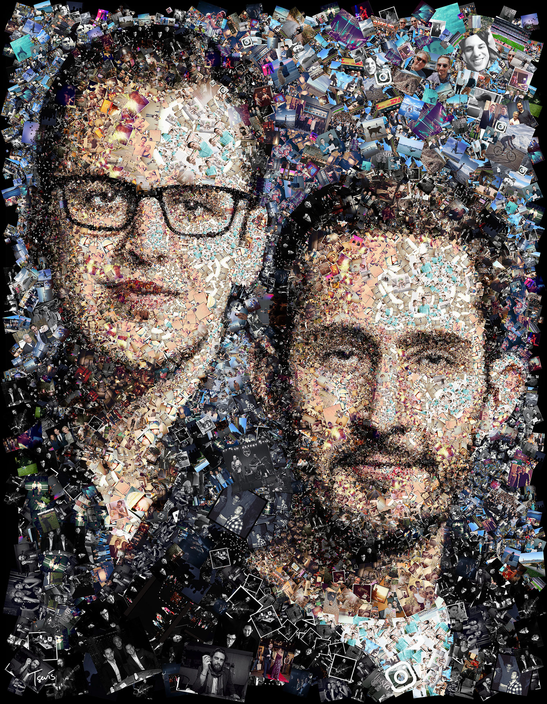 A mosaic portrait of Instagram co-founders Mike Krieger and Kevin Systrom, Editorial design