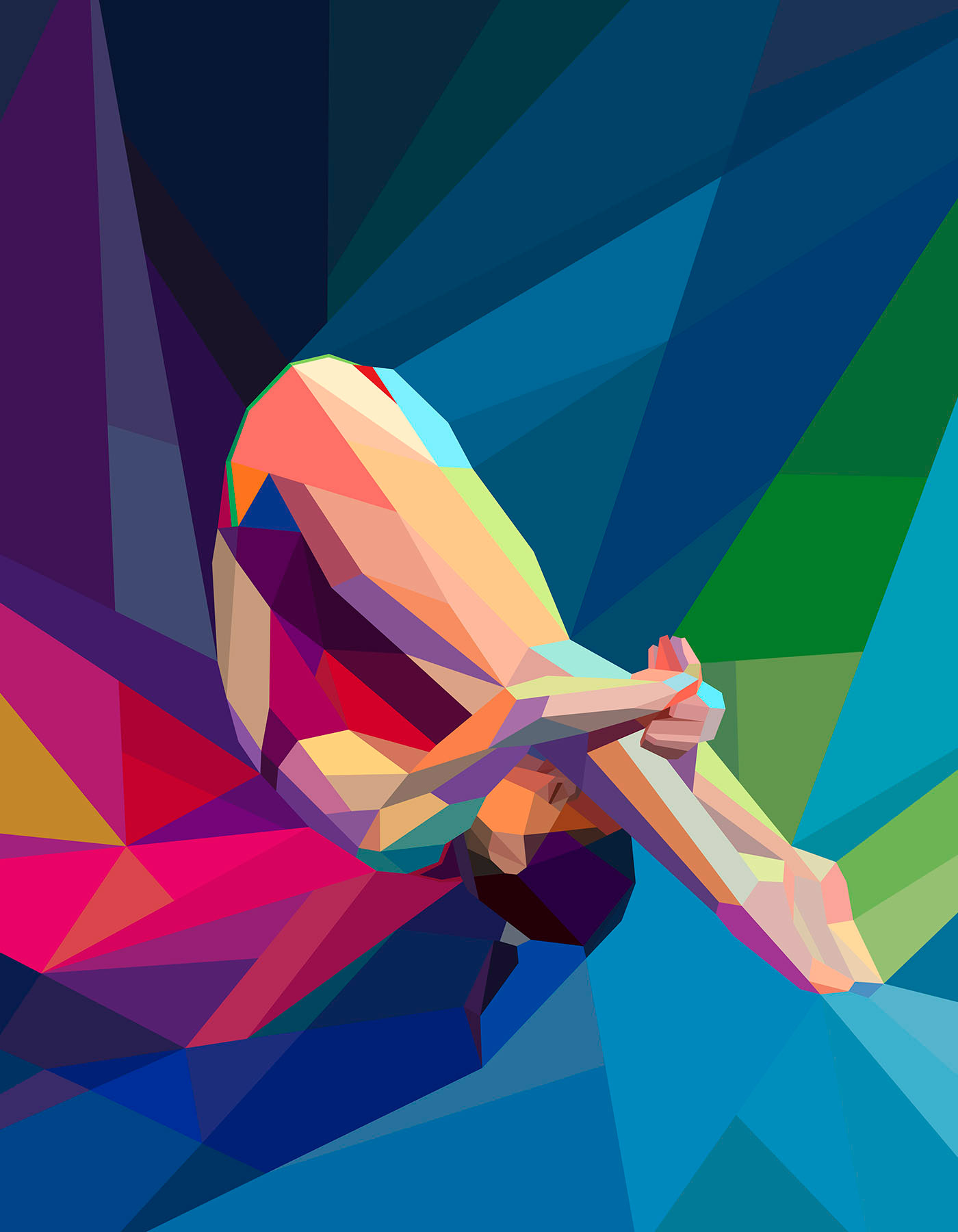 Diving in action color neo-futuristic art