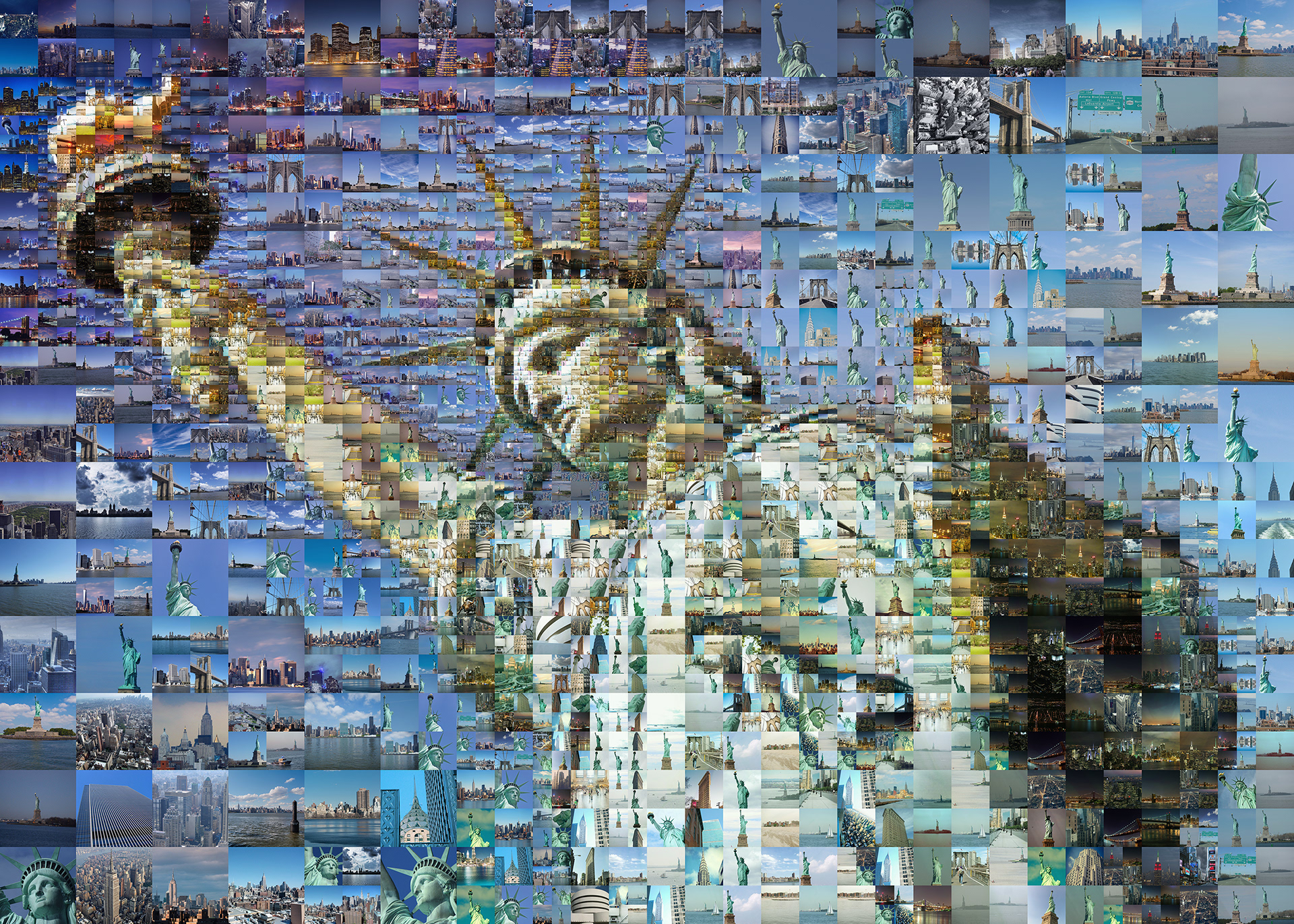 Photos of NY City creates the Statue of Liberty in an artwork digital collage