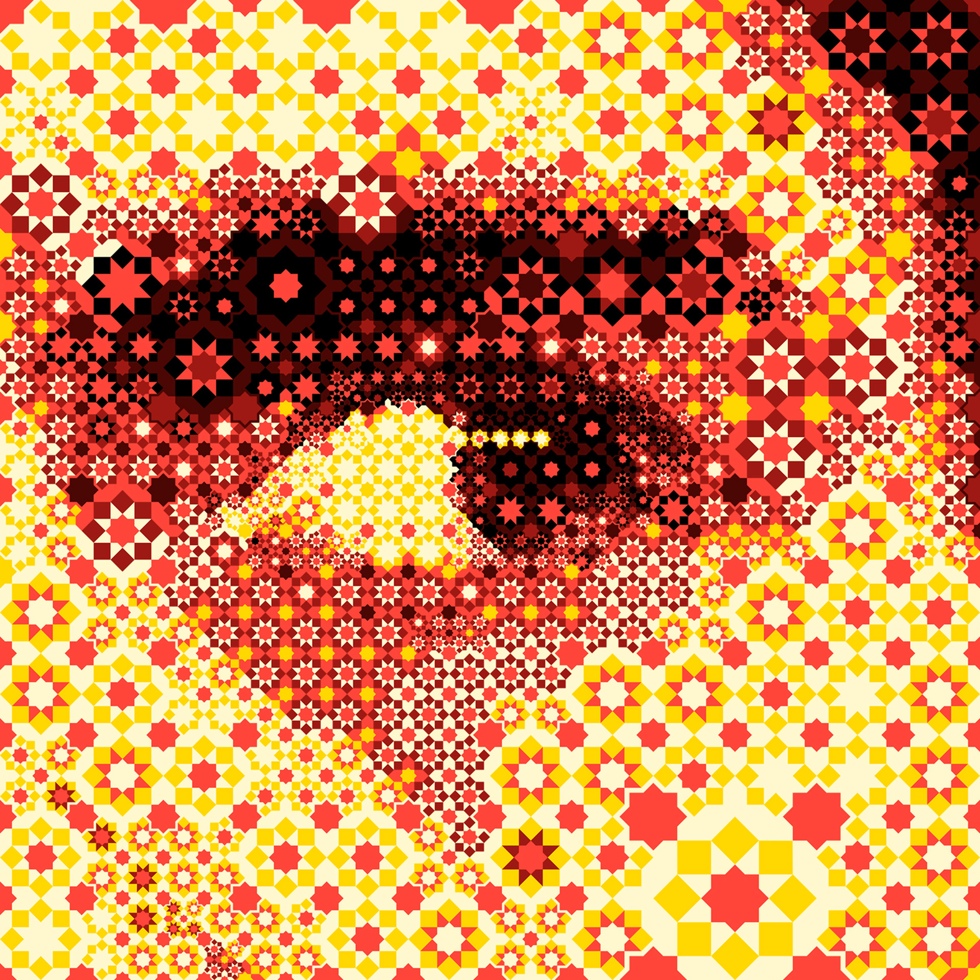 Mosaic portrait featuring Arabesque-inspired footballer, digital portrait artist