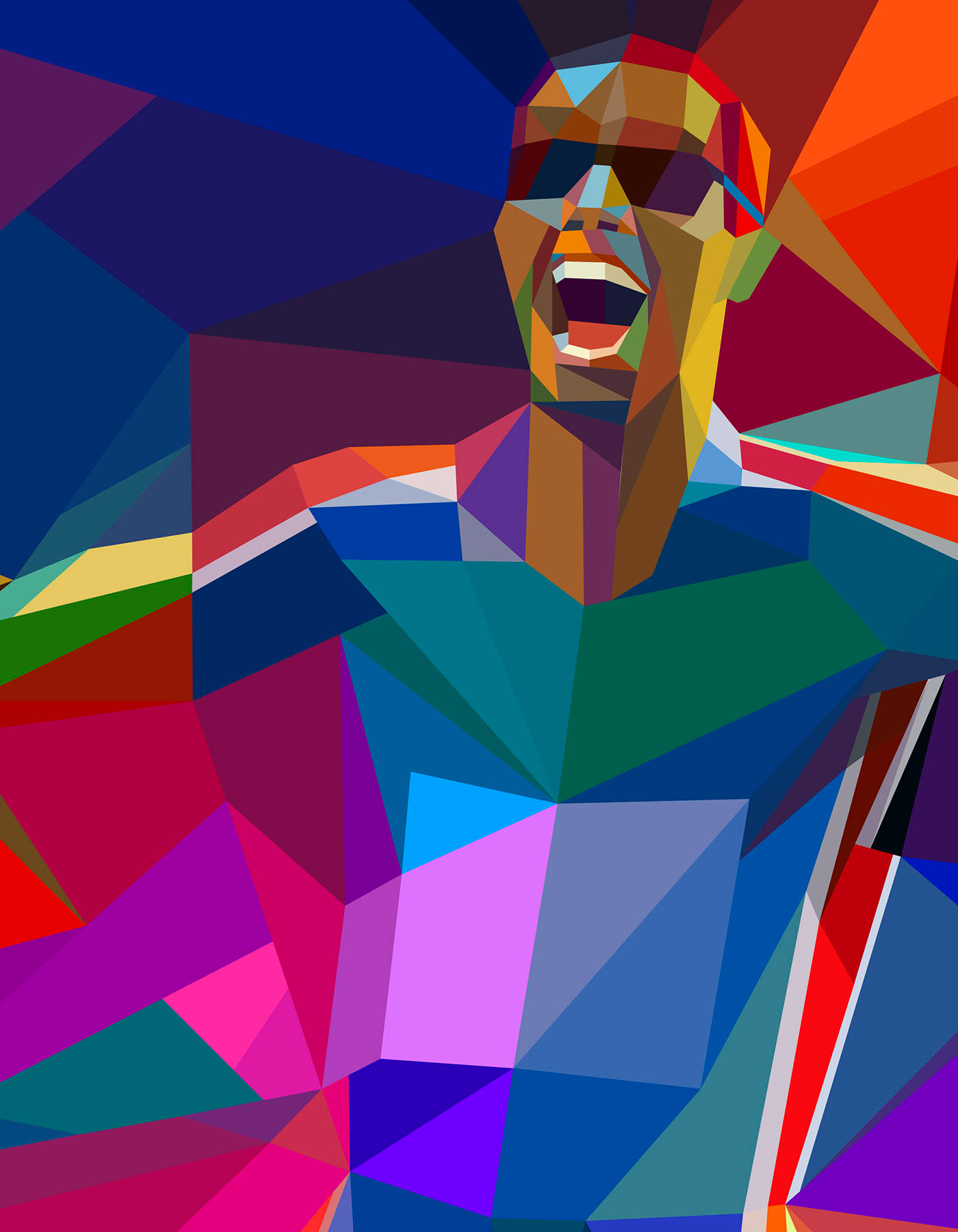 Happy man, image form colorful polygons