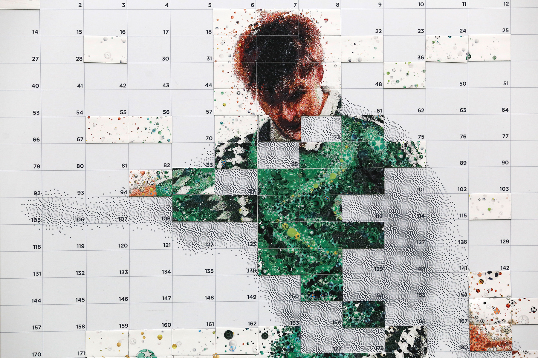 Mosaic illustration of Krzysztof Warzycha’s goal for Panathinaikos FC in UEFA, sports visual art