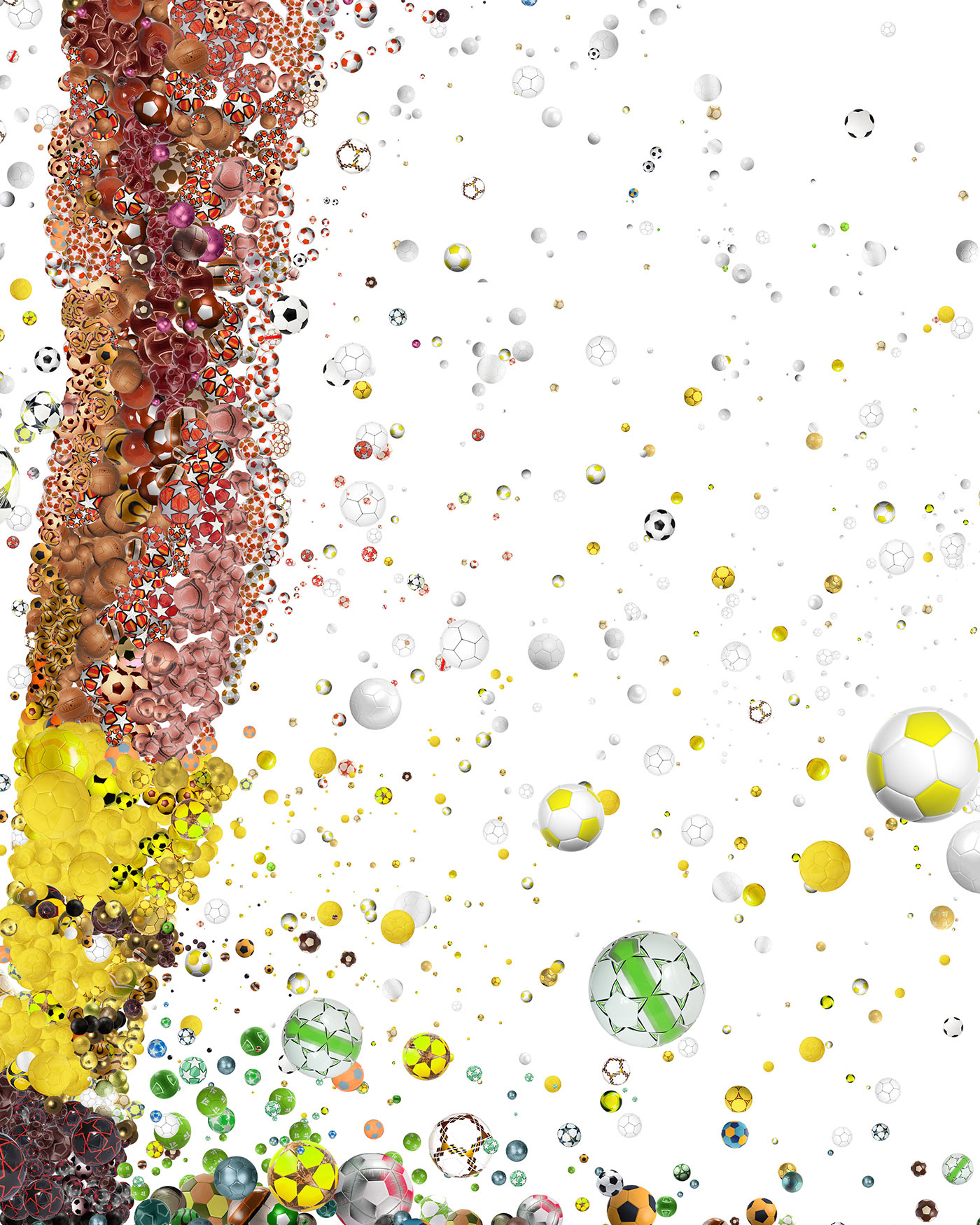 Millions of balls in the air in a digital 3D mosaic art detail