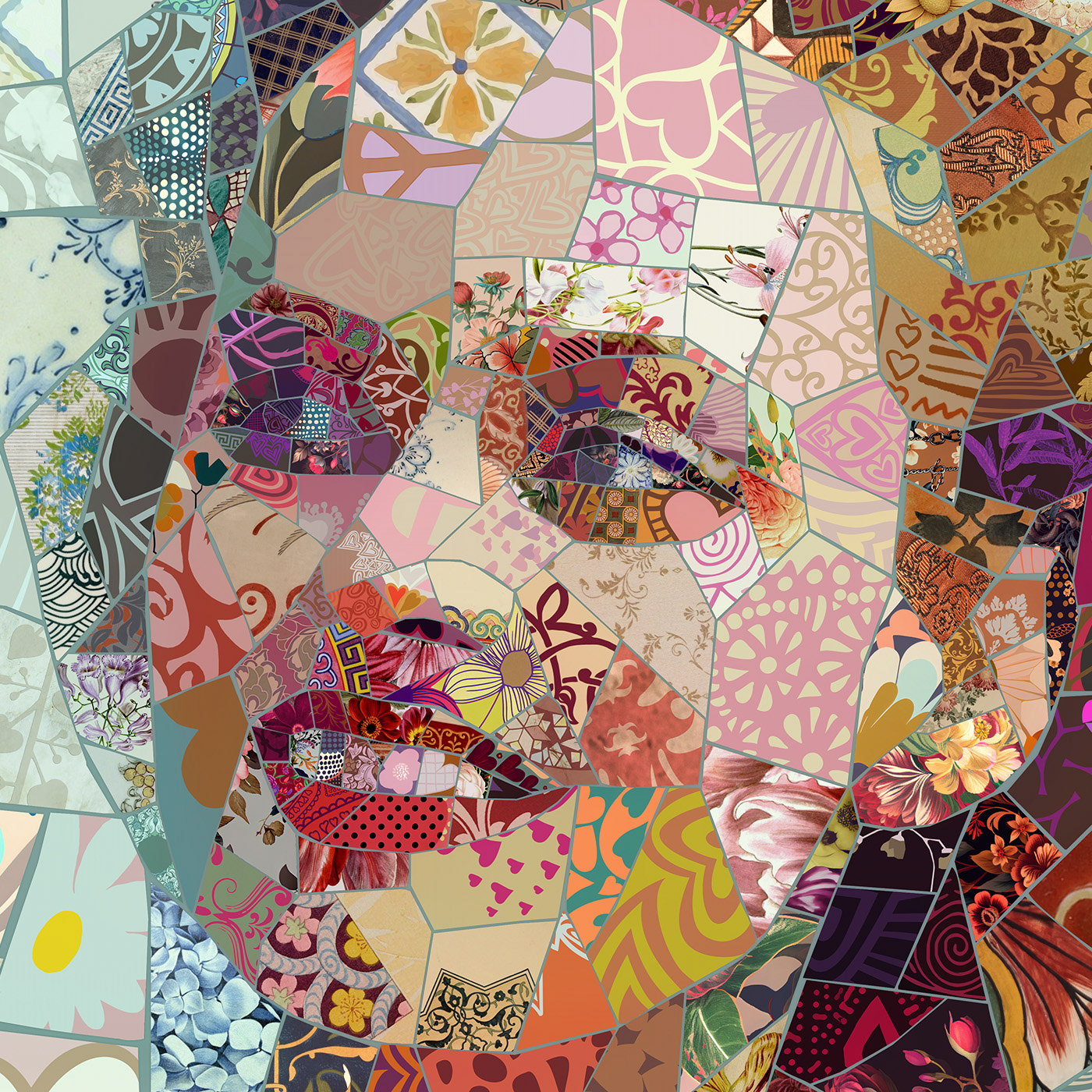 Vibrant digital pattern mosaic inspired by vintage summer fashion