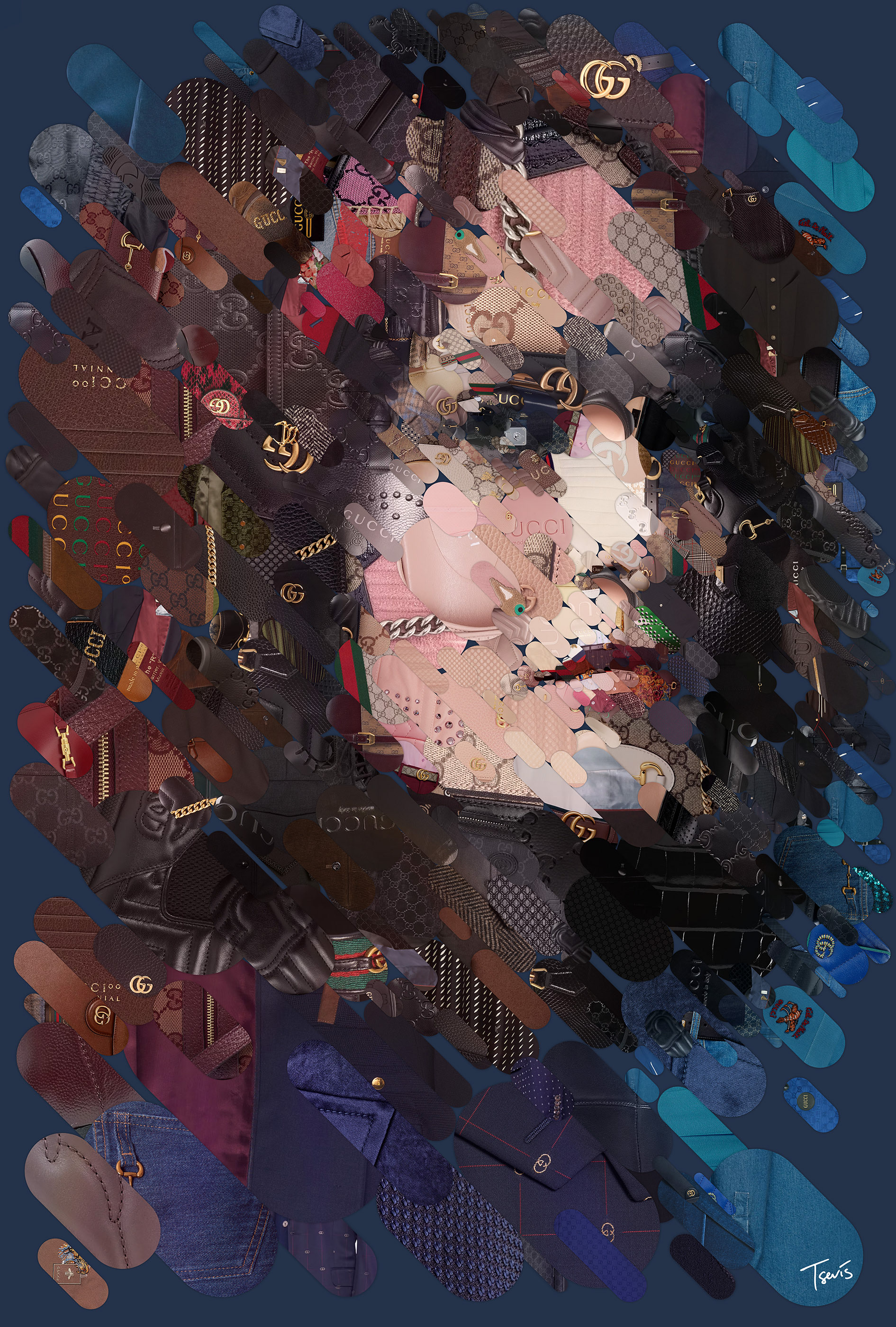 Salma Hayek for the history of Gucci House movie, mosaic portrait with millions of photos