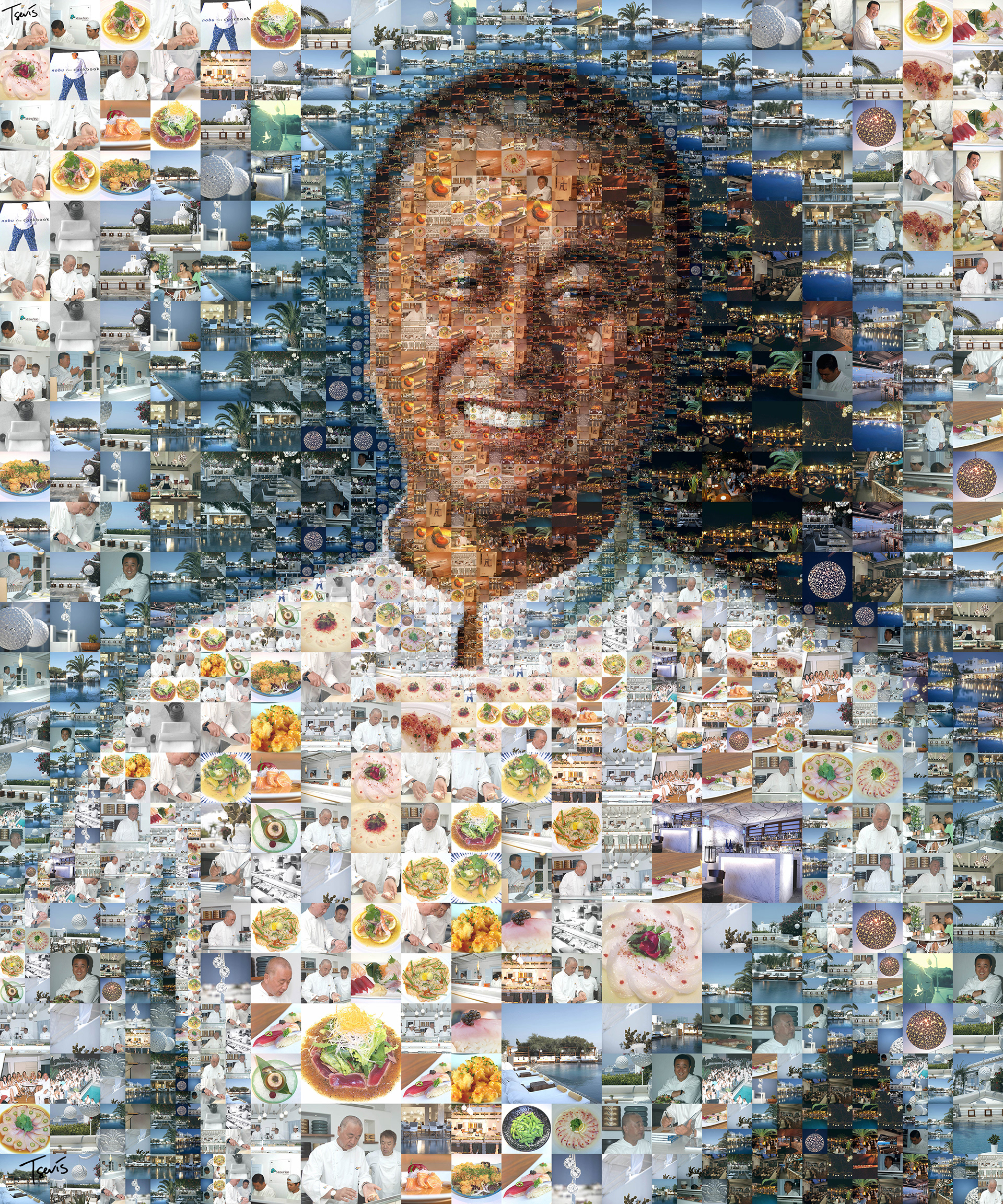 Nobu Matsuhisa mosaic portrait from thousands of photos, chef gift portrait