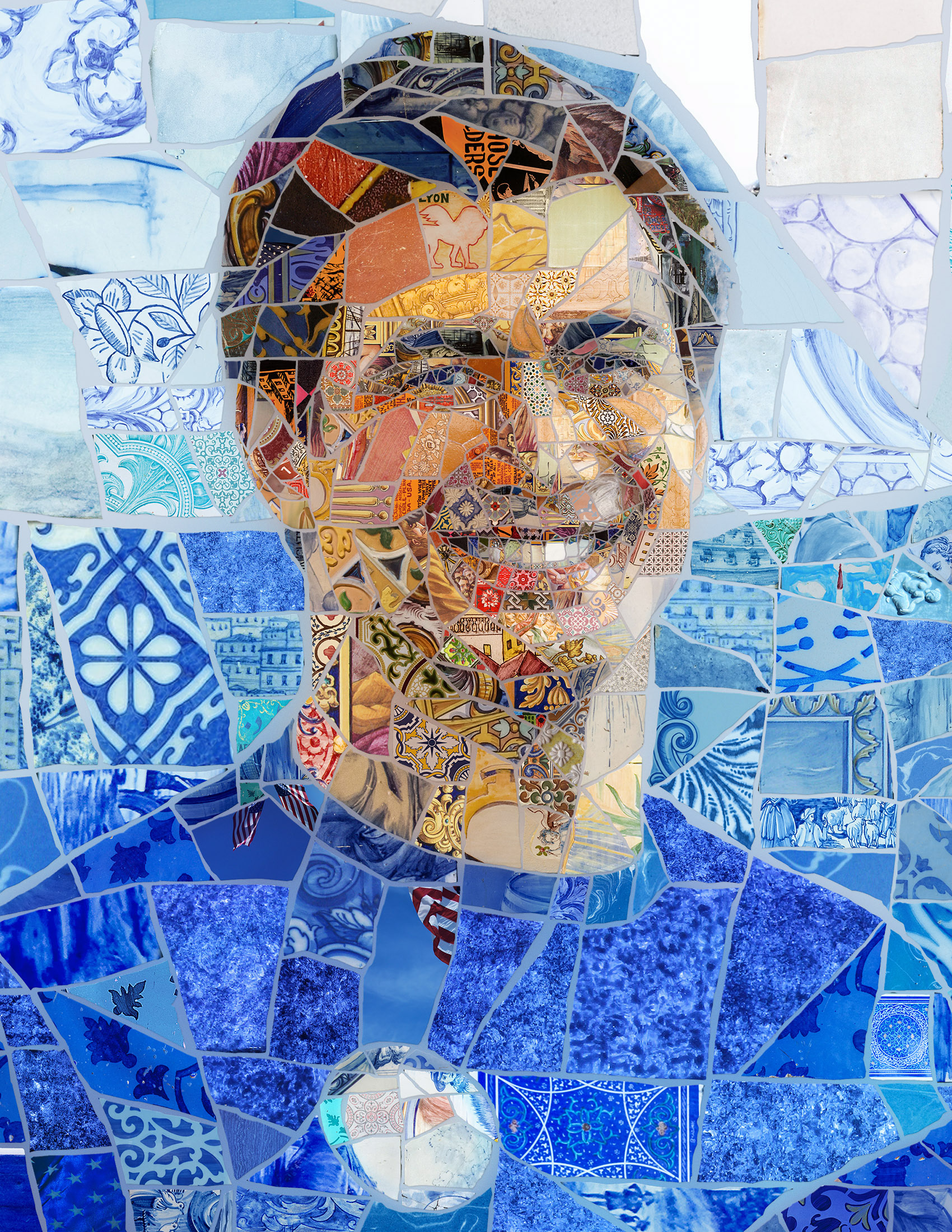 Nathan Adrian art portrait in blue tiles
