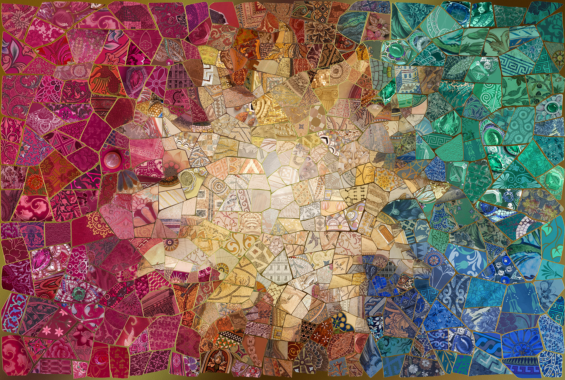 Digital mosaic, Mediterranean sun for Bulgari high jewelry collection presentation visual illustration