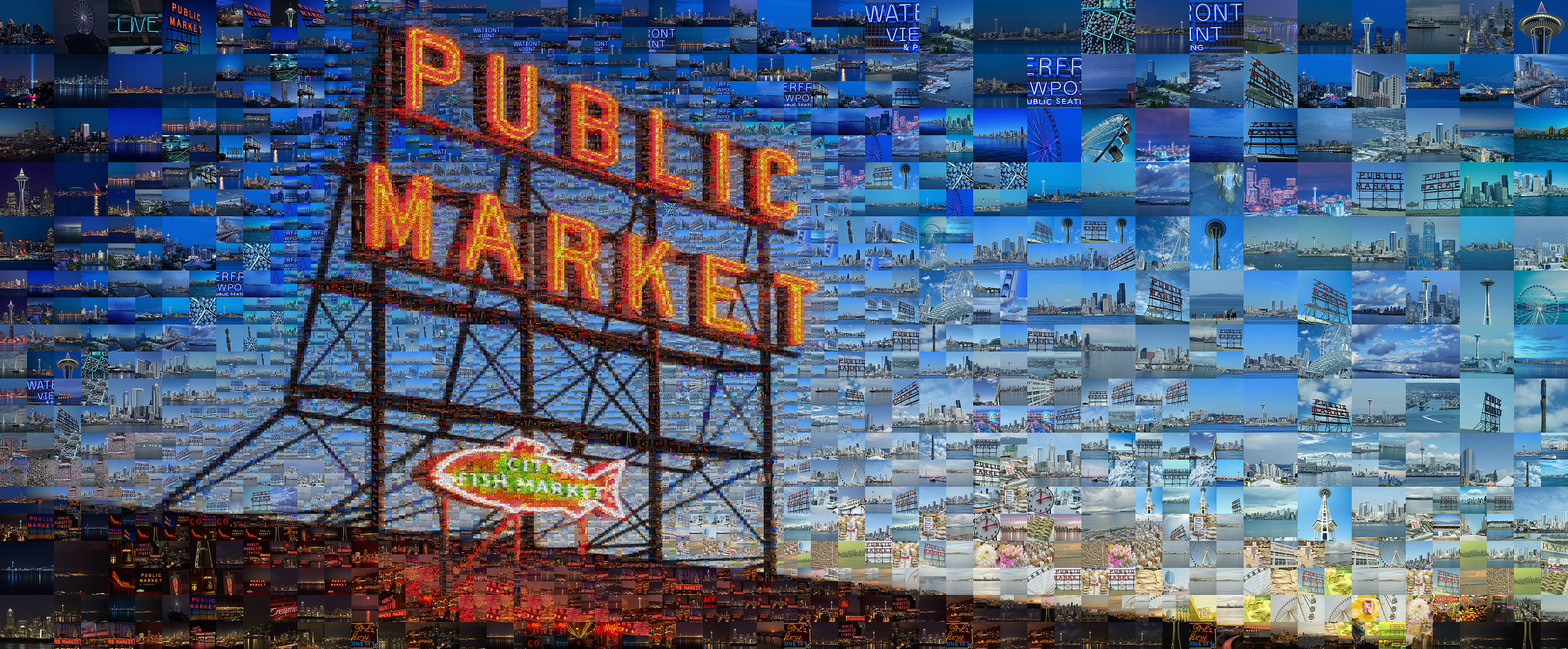 Seattle Public Market photomosaic artwork for Delta Airlines Sky Club in Seattle-Tacoma International Airport