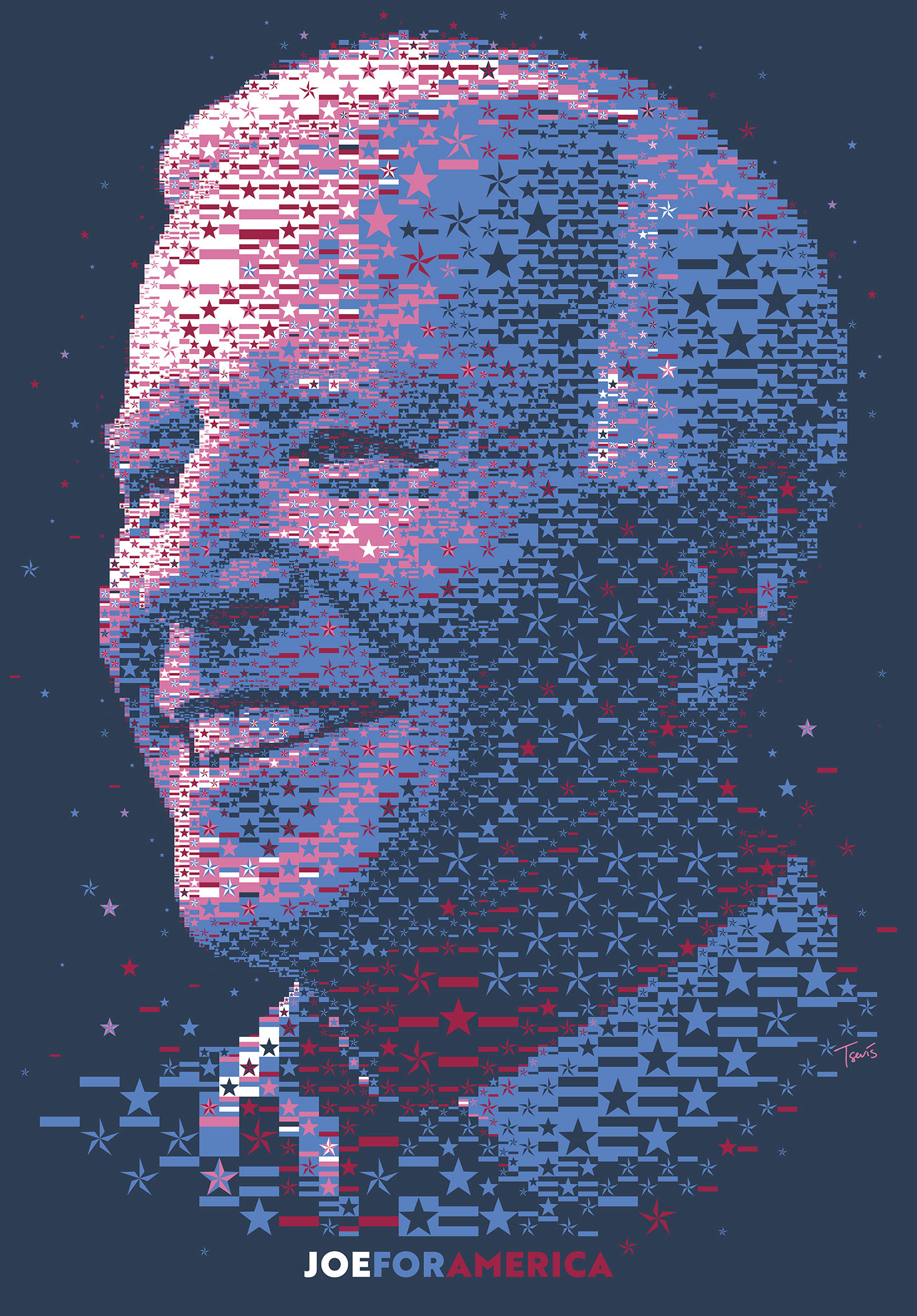 Joe for America digital portrait made from thousand stars and stripes, Art for president