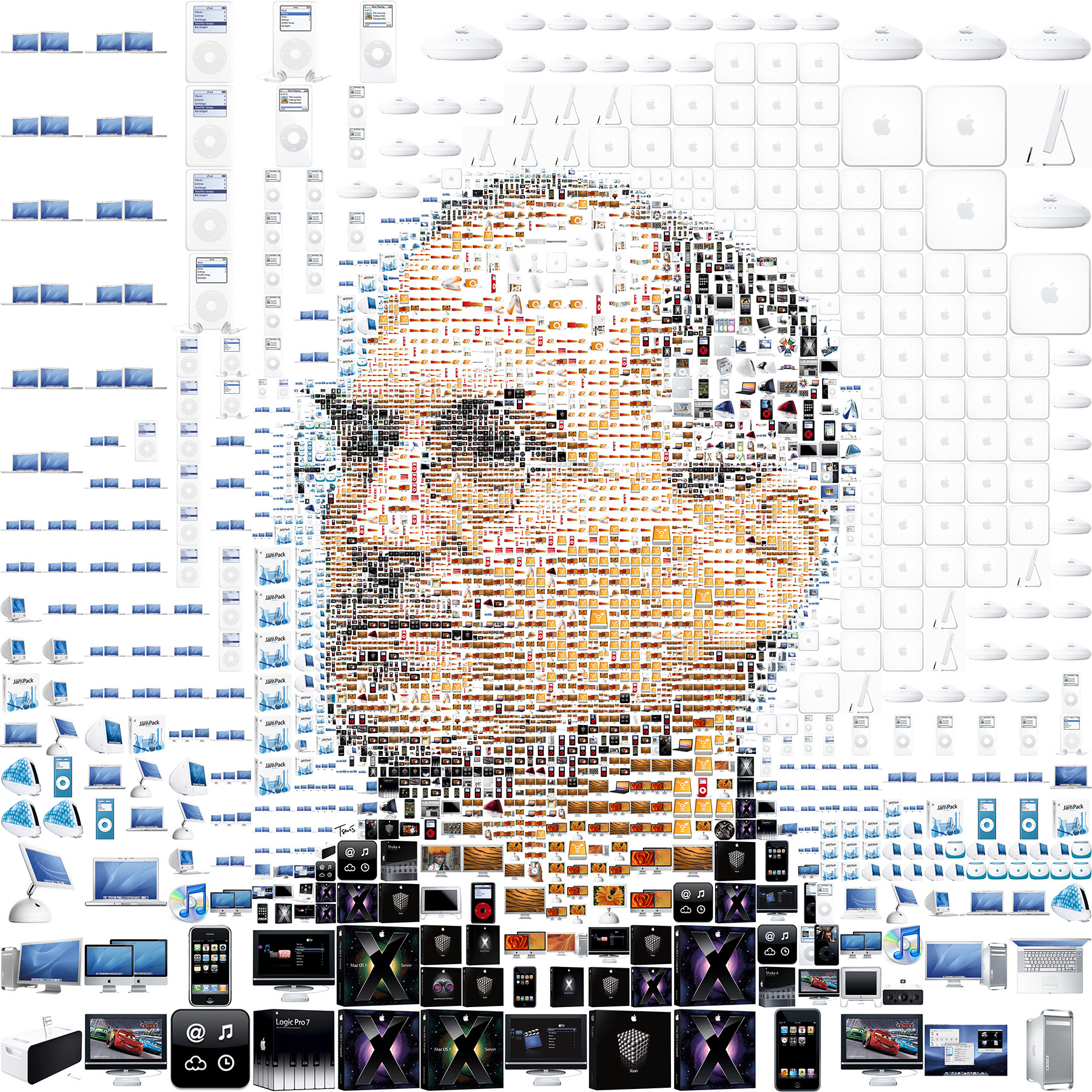 Apple creator portrait of its products, digital mosaic
