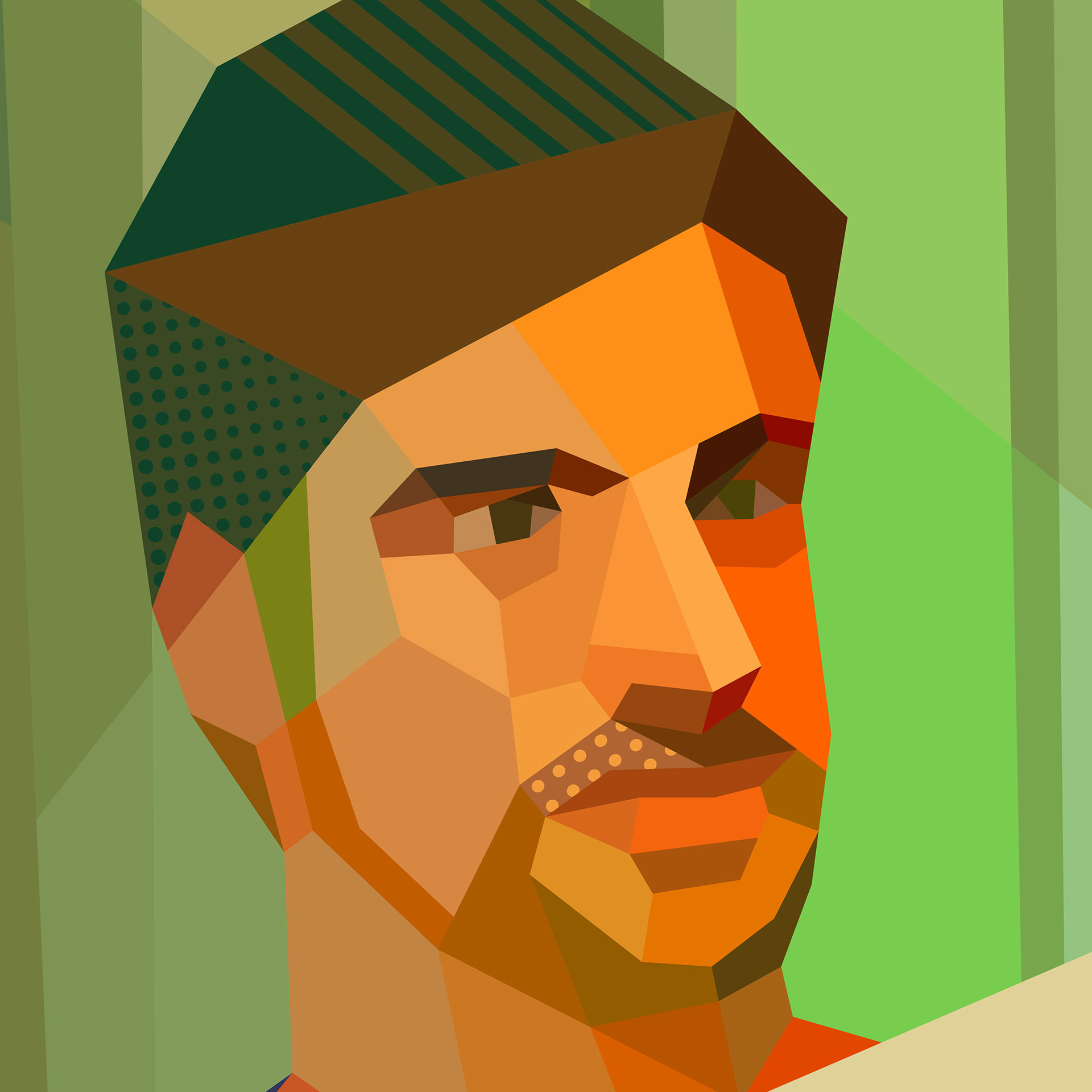 Man's face in color tile art, Futuristic branding artwork