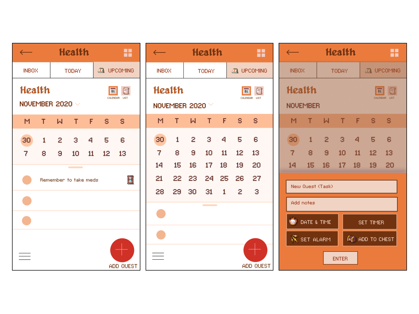 Future or Calendar view of Health list