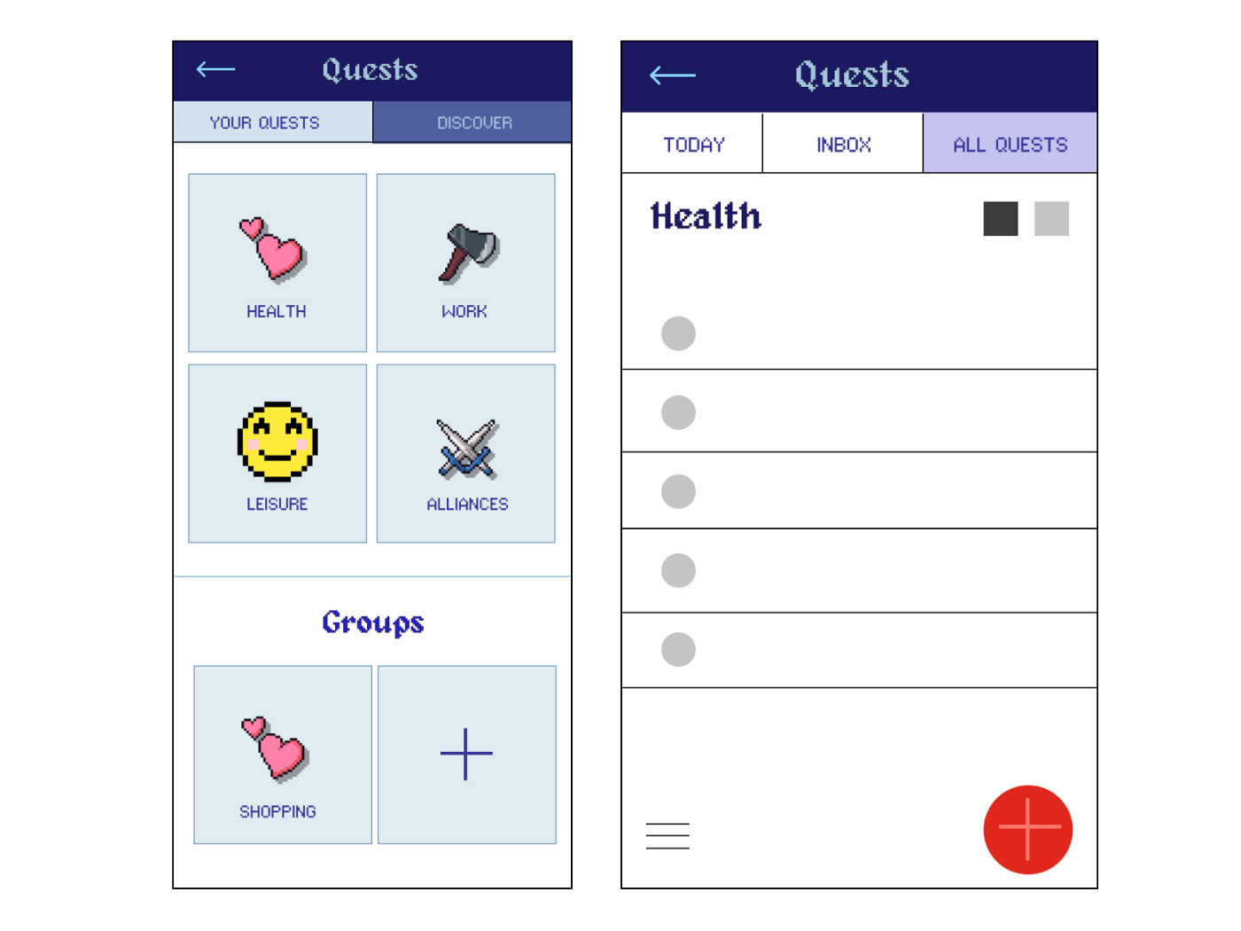 Our “Chests” or folder system here that helps users categorize their tasks into separate lists. They can add their own, or choose to disregard the categories completely and stick to the inbox and today function.