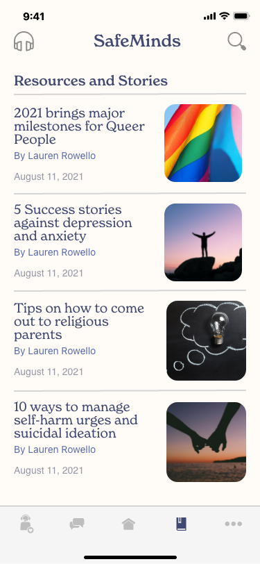 Stories and Resources section include articles to educate users on topics and to share with others.