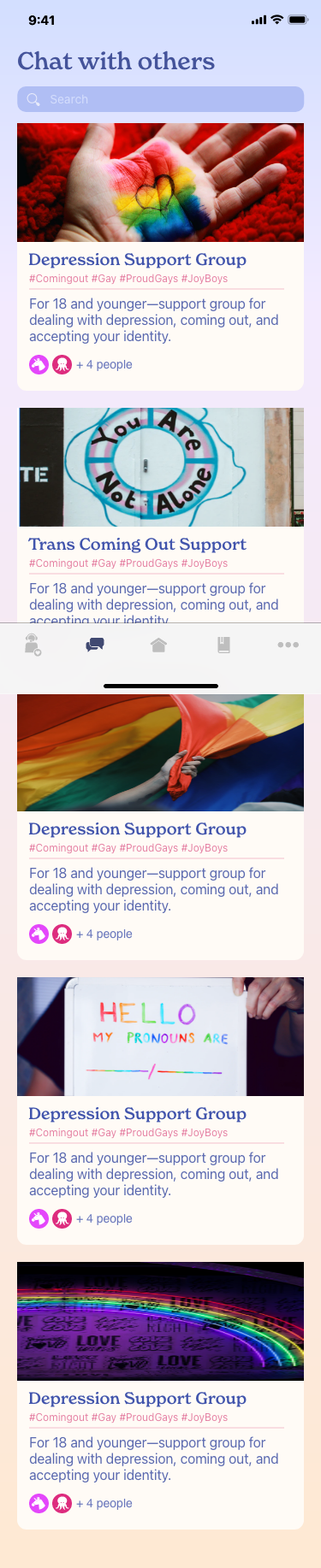 Group chat with peers for support and advice.