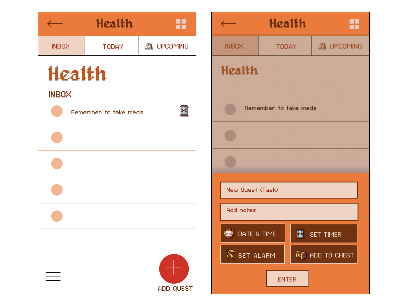 Health list (Chest): A sub list, or pre-set category for users