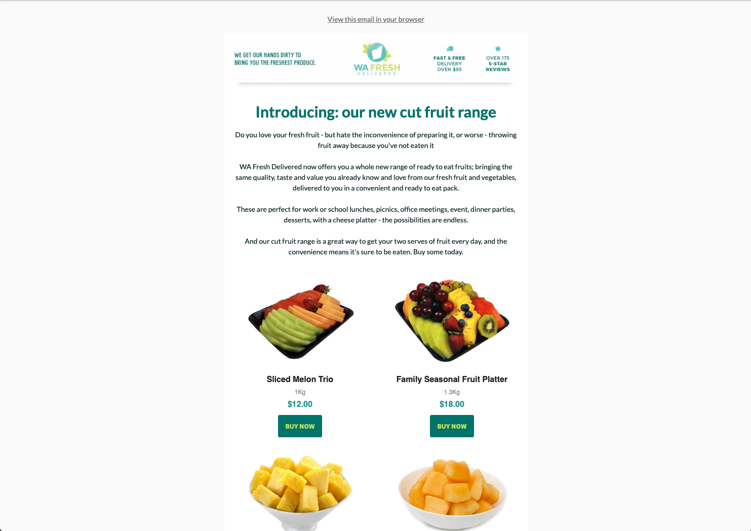 Examples of email communications sent to customers highlighting new products