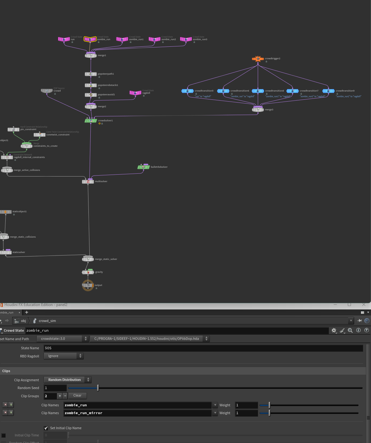 RBD & crowd solver with crowd states, triggers, & ragdoll transitions