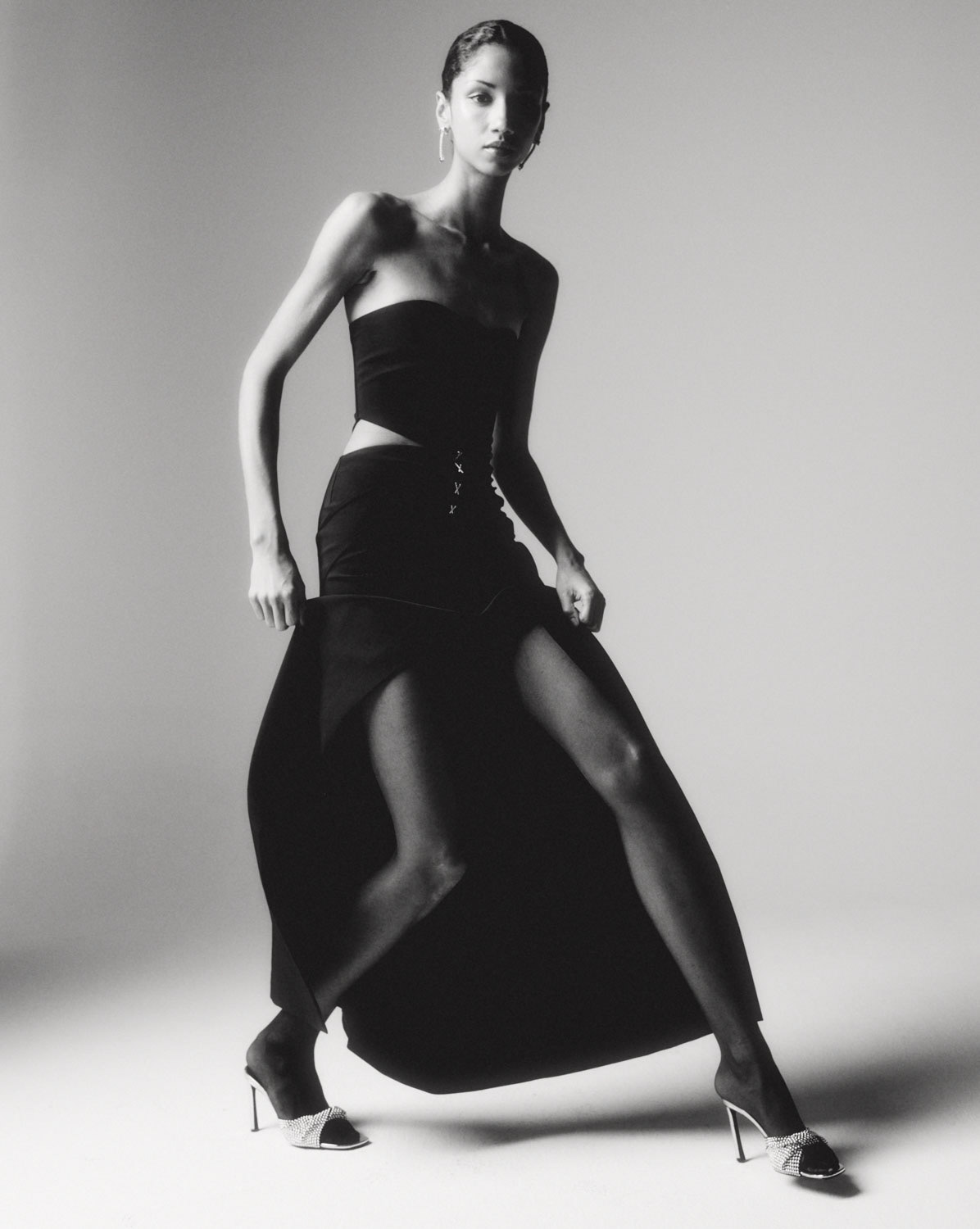 Vanity Fair Italia, model in a studio, black and white image